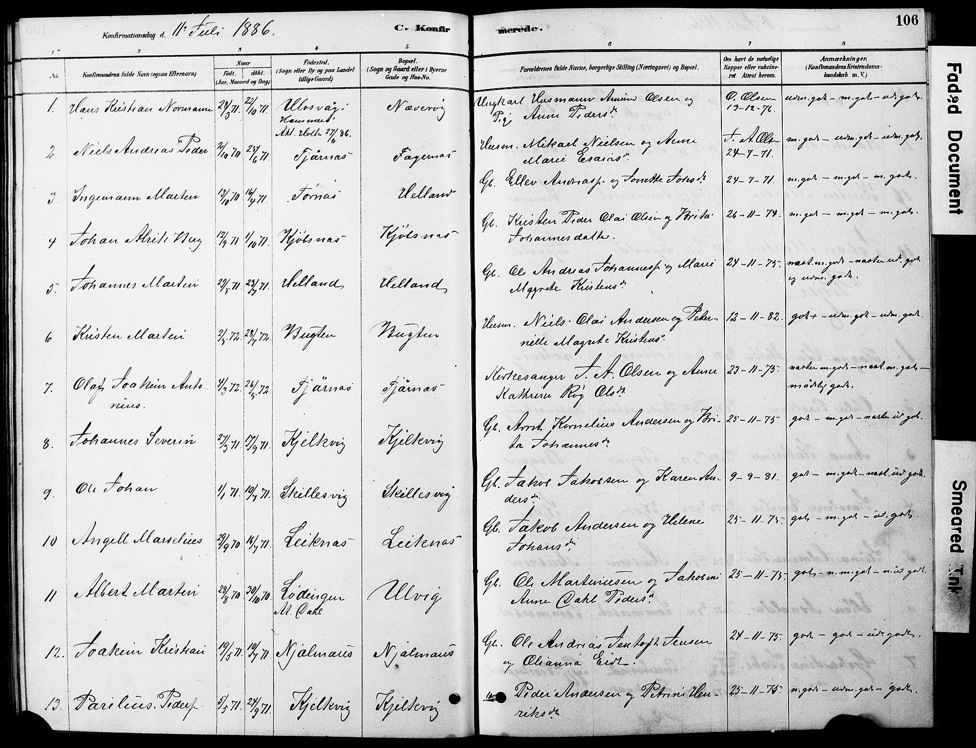 Ministerialprotokoller, klokkerbøker og fødselsregistre - Nordland, AV/SAT-A-1459/861/L0875: Parish register (copy) no. 861C01, 1879-1887, p. 106