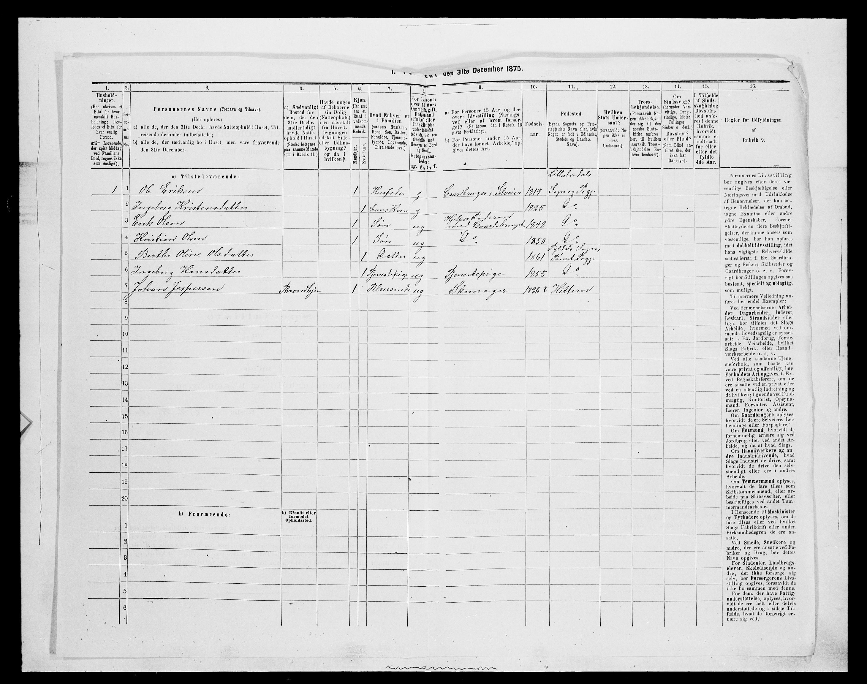 SAH, 1875 census for 0437P Tynset, 1875, p. 295
