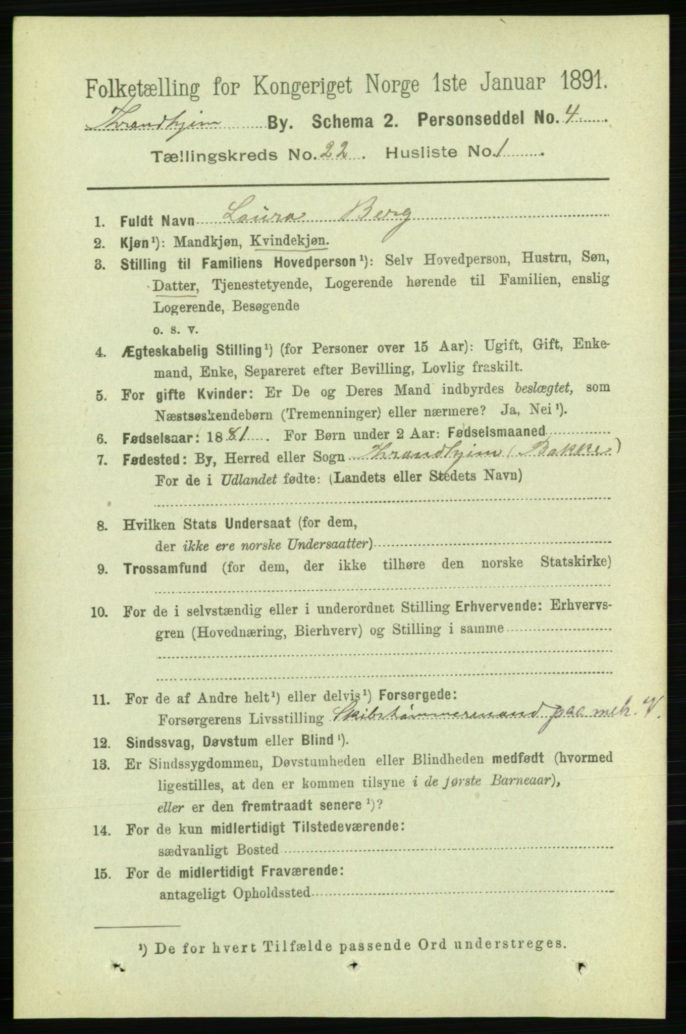 RA, 1891 census for 1601 Trondheim, 1891, p. 16538