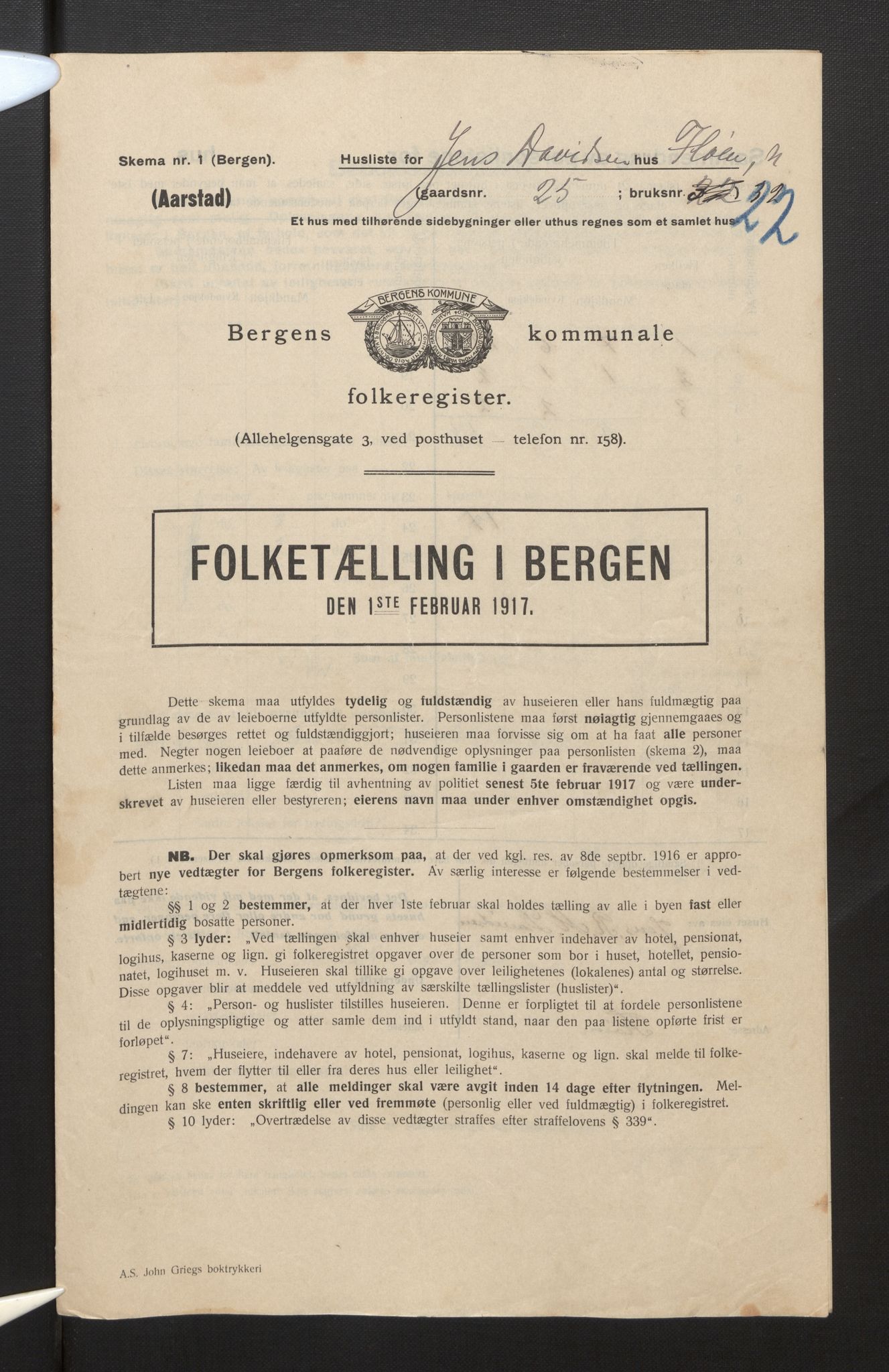 SAB, Municipal Census 1917 for Bergen, 1917, p. 54158