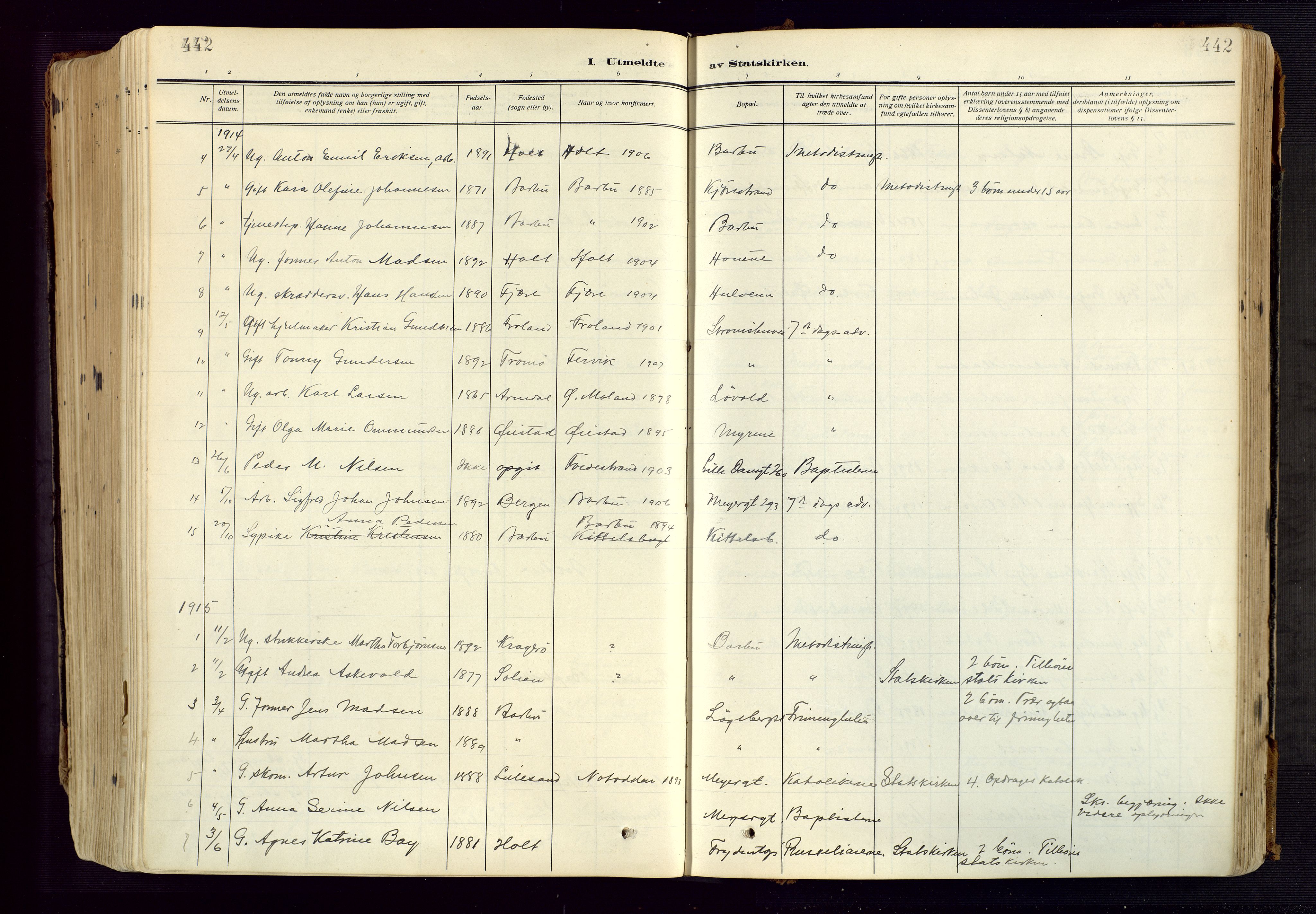 Barbu sokneprestkontor, SAK/1111-0003/F/Fa/L0006: Parish register (official) no. A 6, 1910-1929, p. 442