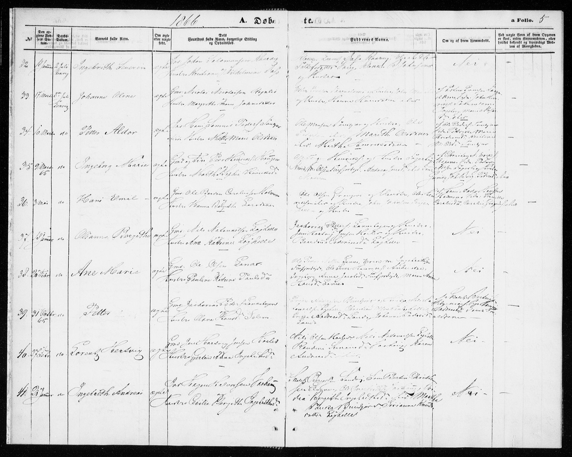 Lenvik sokneprestembete, SATØ/S-1310/H/Ha/Haa/L0009kirke: Parish register (official) no. 9, 1866-1873, p. 5