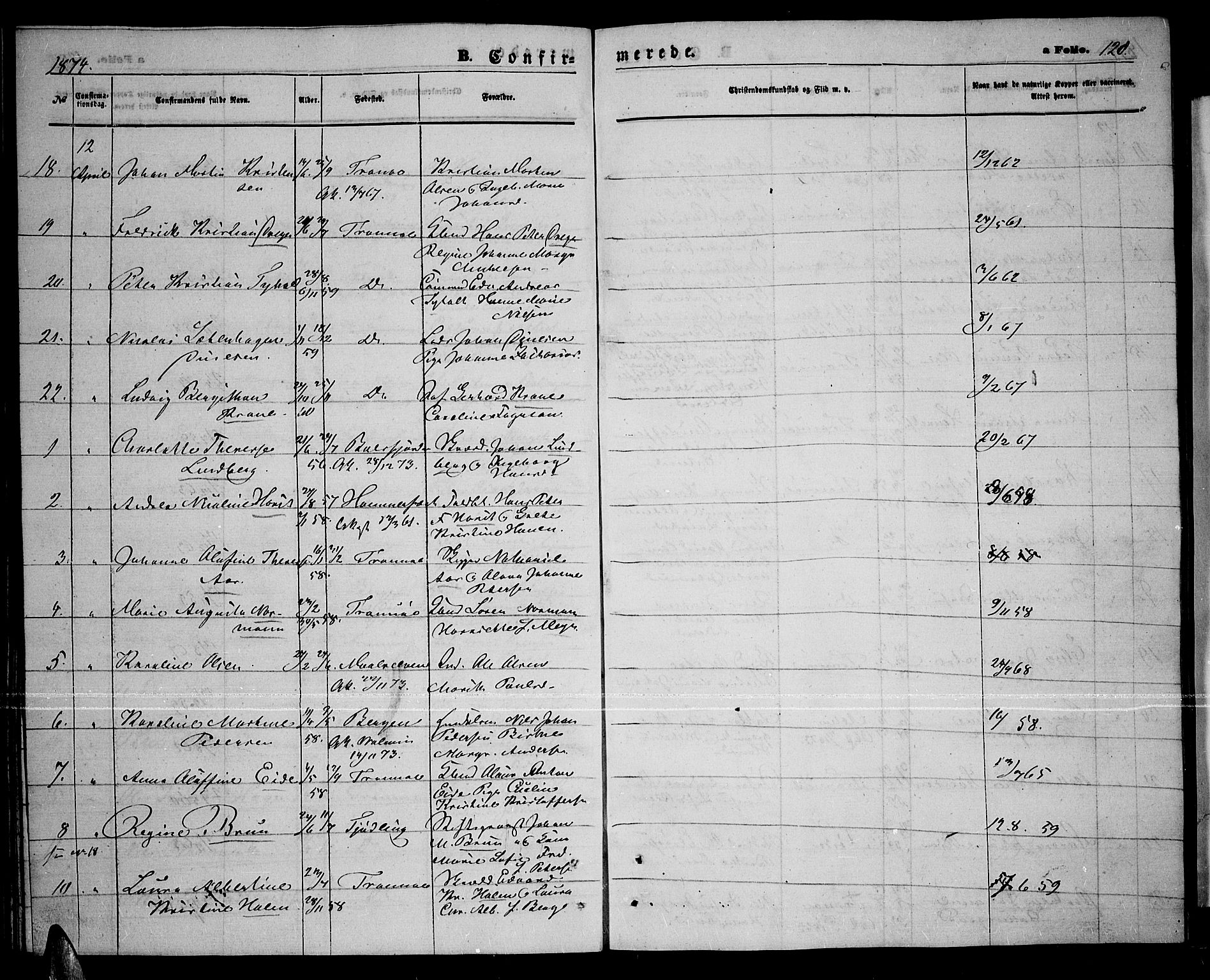 Tromsø sokneprestkontor/stiftsprosti/domprosti, SATØ/S-1343/G/Gb/L0007klokker: Parish register (copy) no. 7, 1867-1875, p. 128