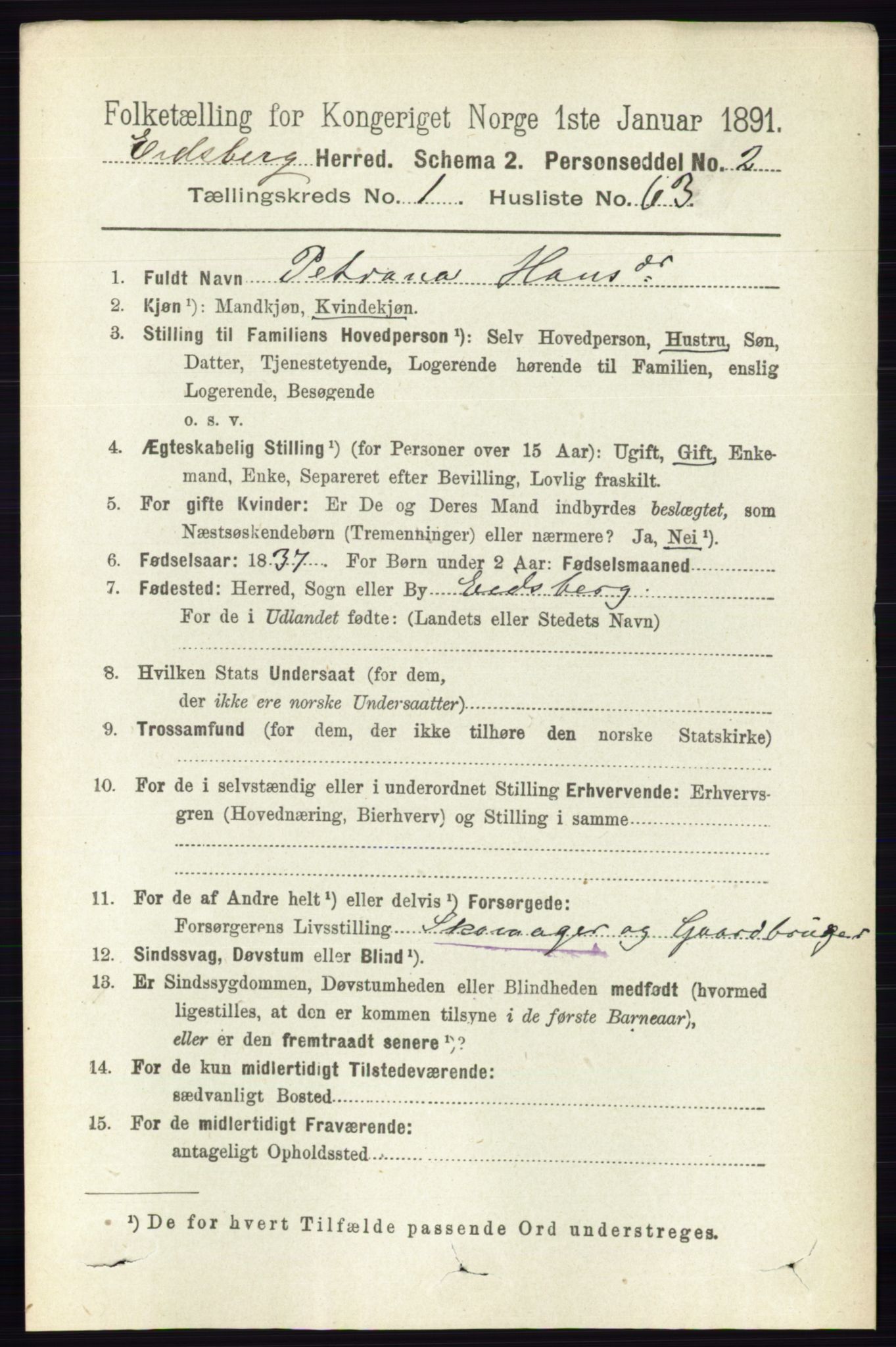 RA, 1891 census for 0125 Eidsberg, 1891, p. 532