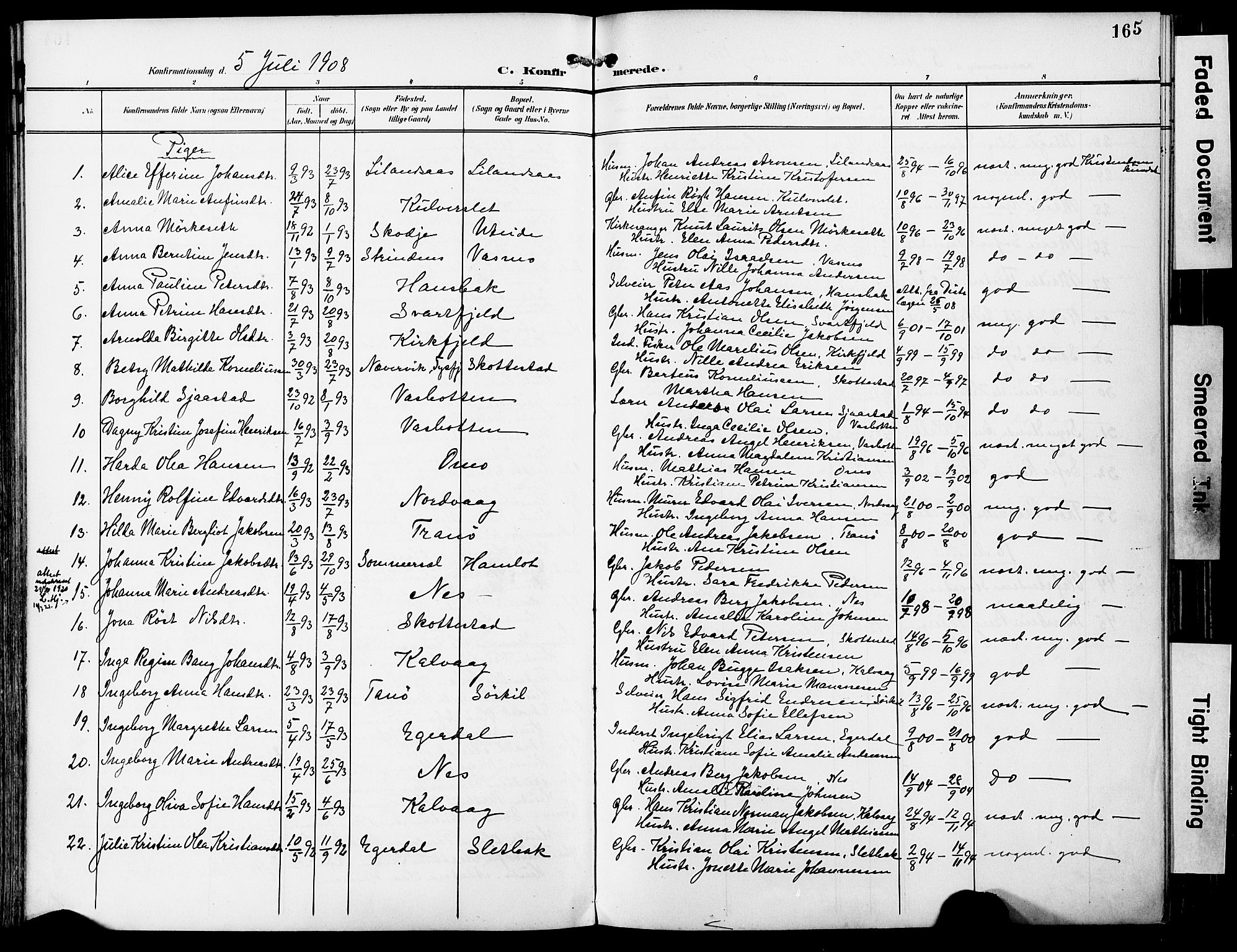 Ministerialprotokoller, klokkerbøker og fødselsregistre - Nordland, AV/SAT-A-1459/859/L0848: Parish register (official) no. 859A08, 1900-1912, p. 165