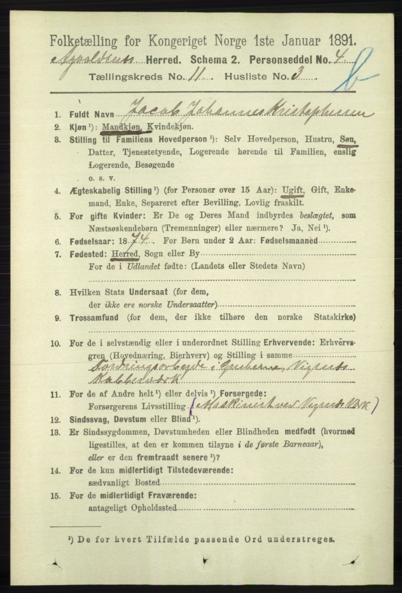 RA, 1891 census for 1147 Avaldsnes, 1891, p. 6247