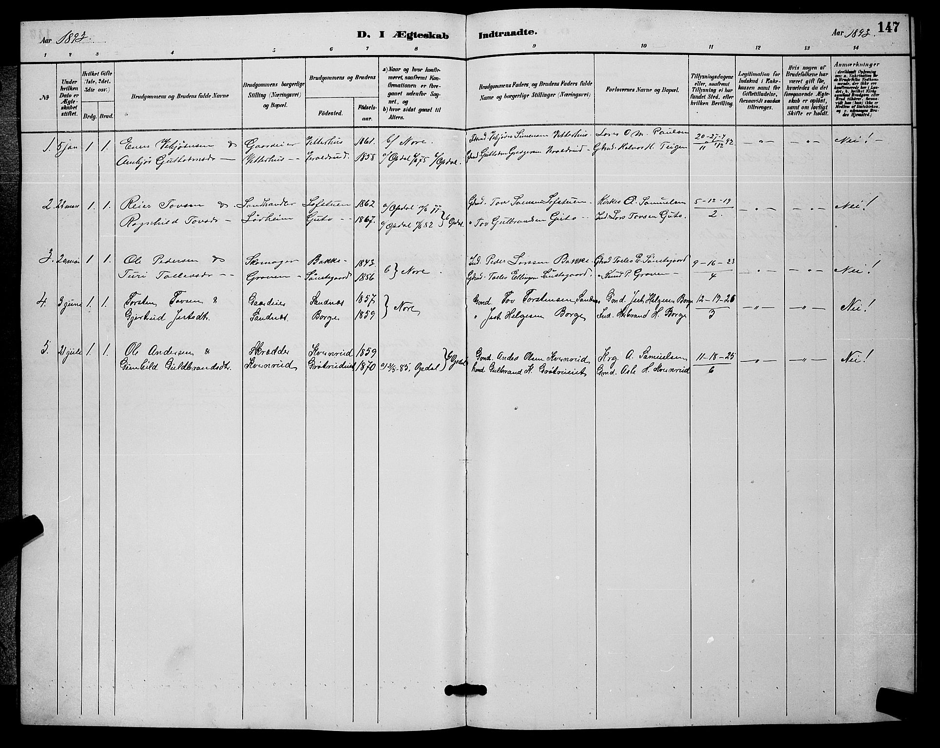 Nore kirkebøker, SAKO/A-238/G/Ga/L0003: Parish register (copy) no. I 3, 1886-1903, p. 147