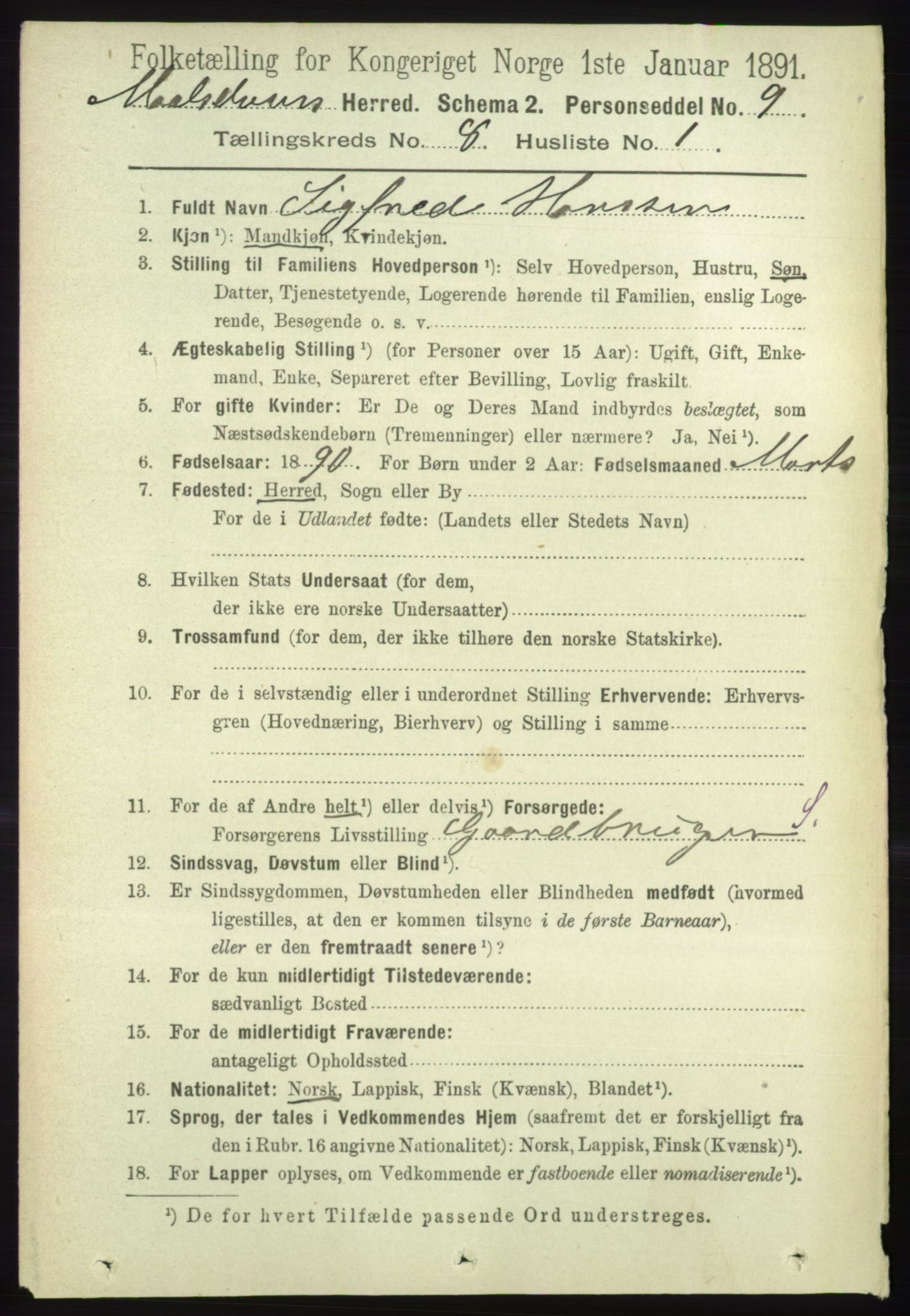 RA, 1891 census for 1924 Målselv, 1891, p. 2536