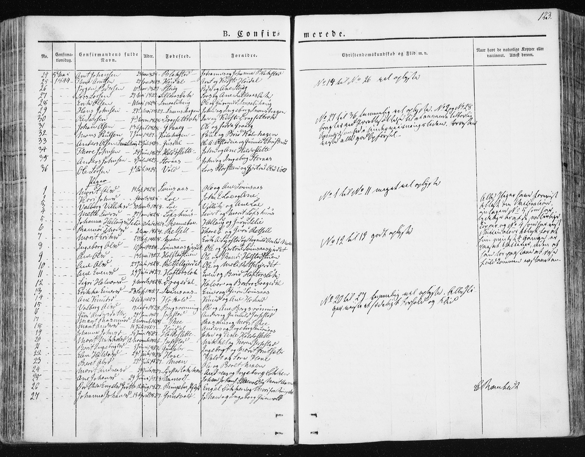 Ministerialprotokoller, klokkerbøker og fødselsregistre - Sør-Trøndelag, SAT/A-1456/672/L0855: Parish register (official) no. 672A07, 1829-1860, p. 123