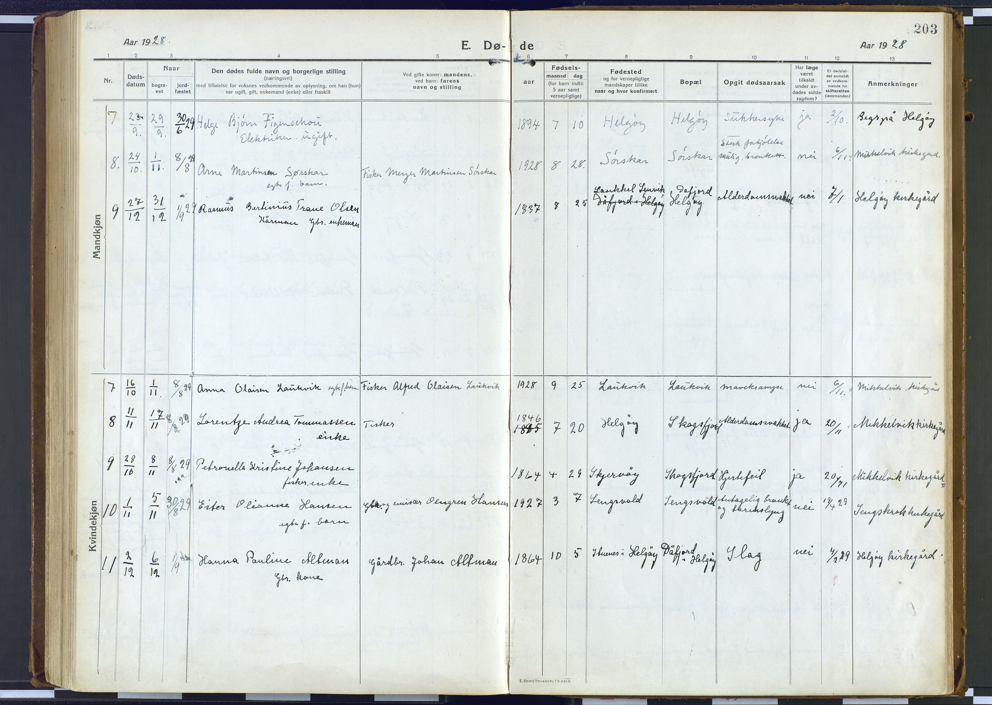 Karlsøy sokneprestembete, AV/SATØ-S-1299/H/Ha/Haa/L0016kirke: Parish register (official) no. 16, 1916-1934, p. 203