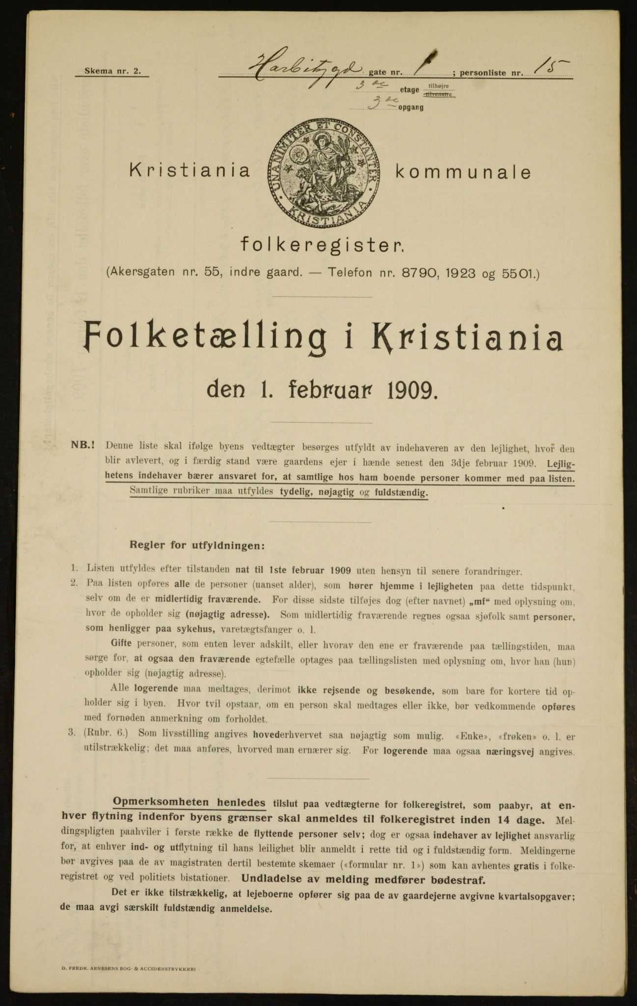 OBA, Municipal Census 1909 for Kristiania, 1909, p. 73290