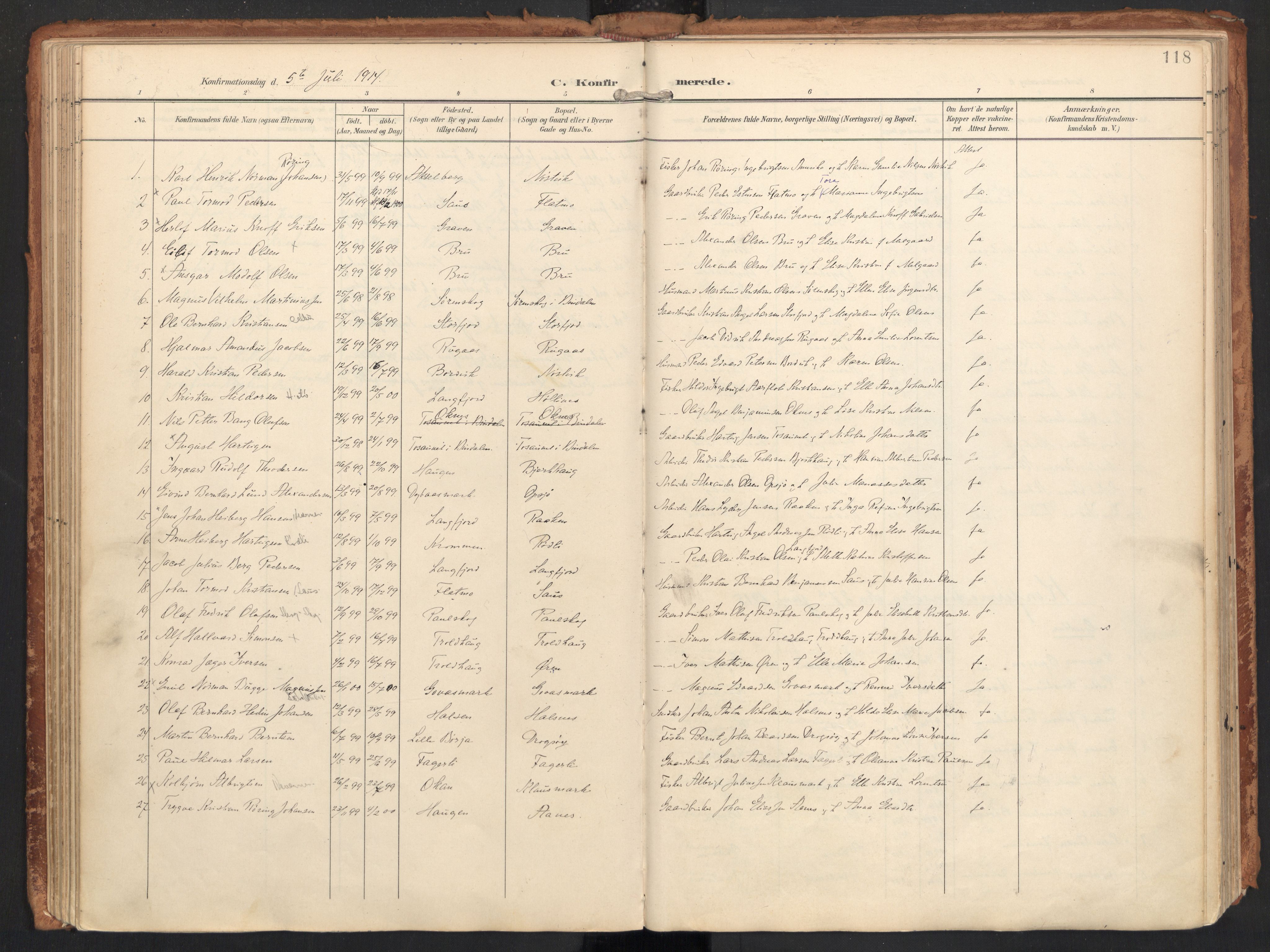 Ministerialprotokoller, klokkerbøker og fødselsregistre - Nordland, SAT/A-1459/814/L0227: Parish register (official) no. 814A08, 1899-1920, p. 118