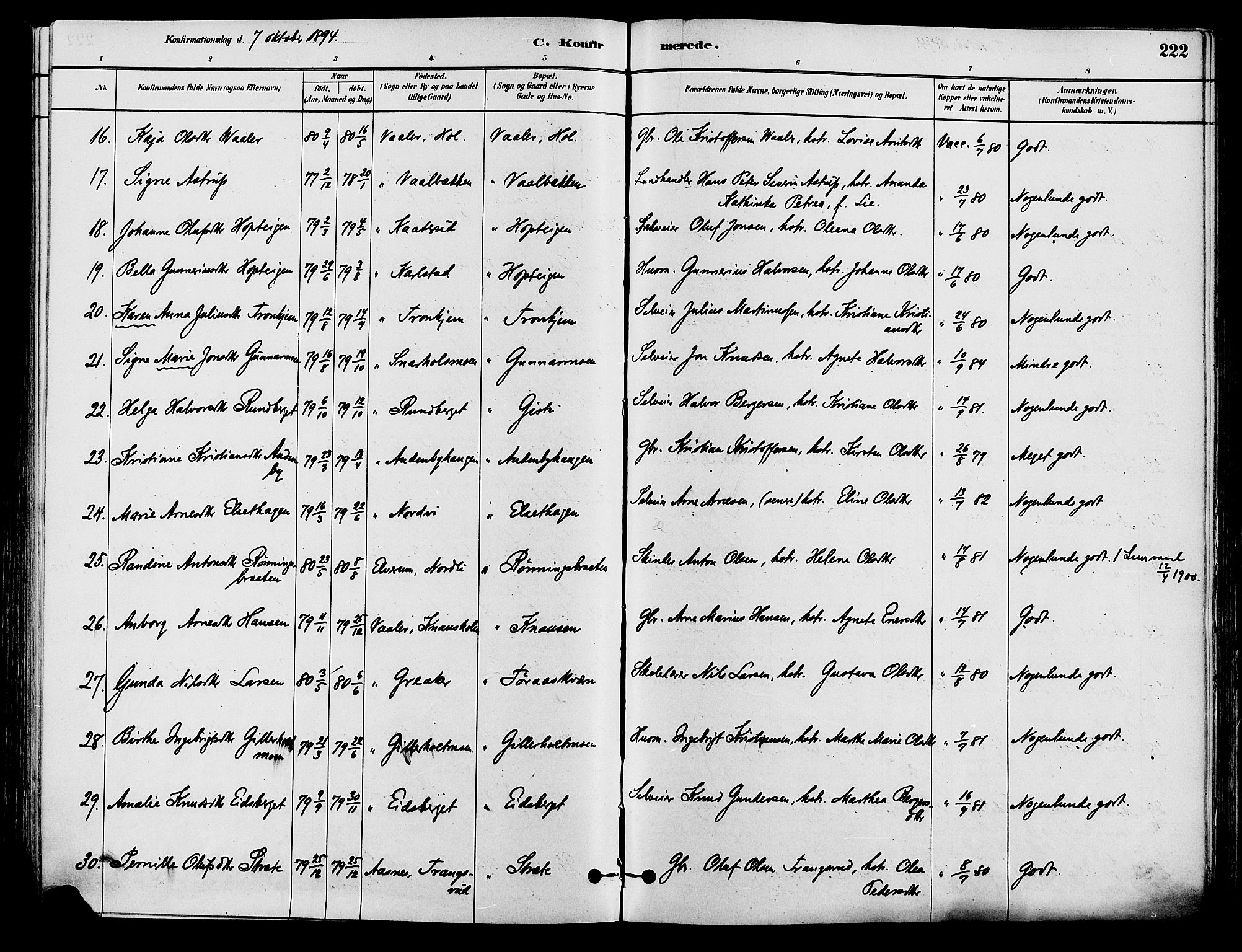 Våler prestekontor, Hedmark, AV/SAH-PREST-040/H/Ha/Haa/L0002: Parish register (official) no. 3, 1879-1911, p. 222