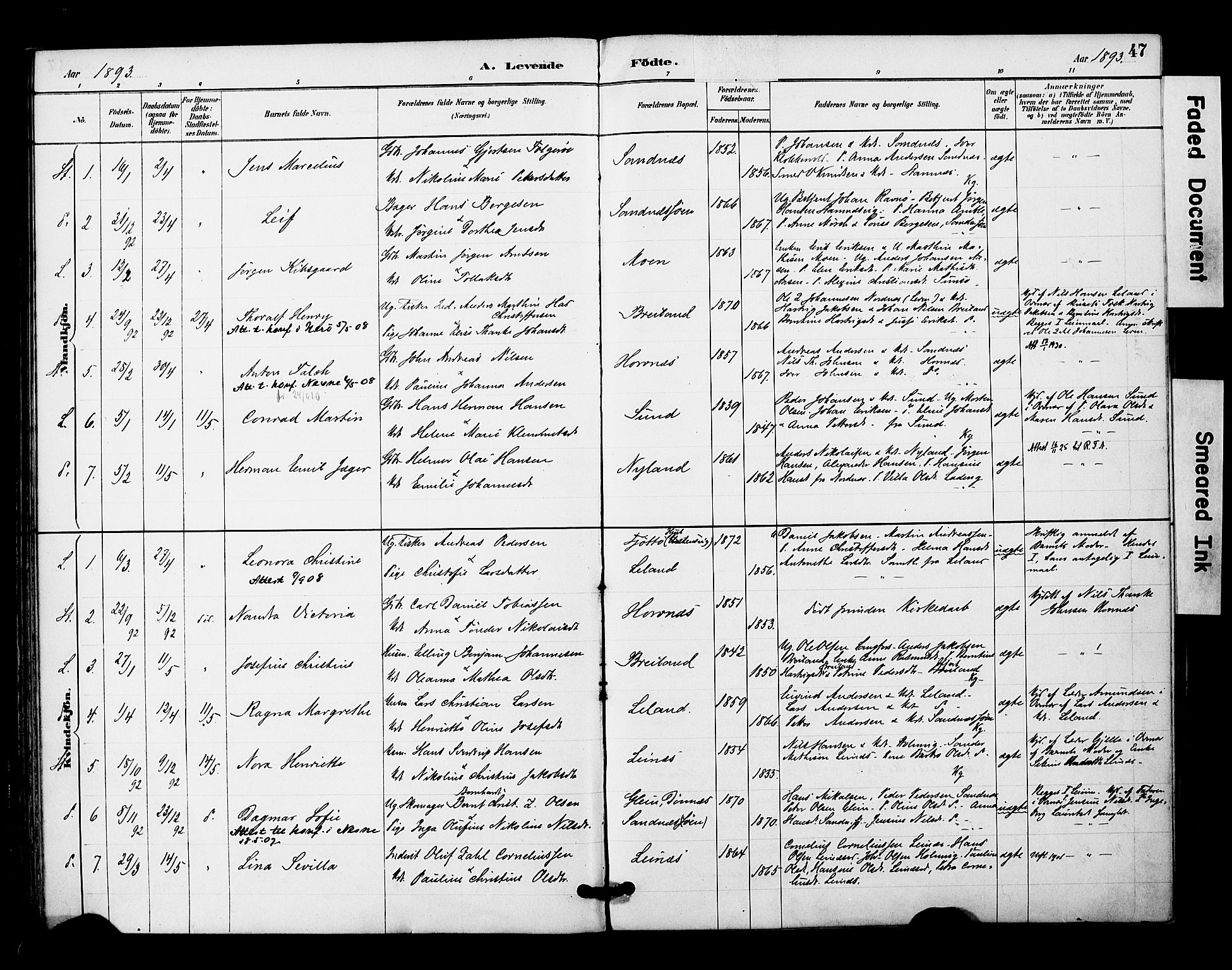 Ministerialprotokoller, klokkerbøker og fødselsregistre - Nordland, AV/SAT-A-1459/831/L0471: Parish register (official) no. 831A02, 1886-1901, p. 47