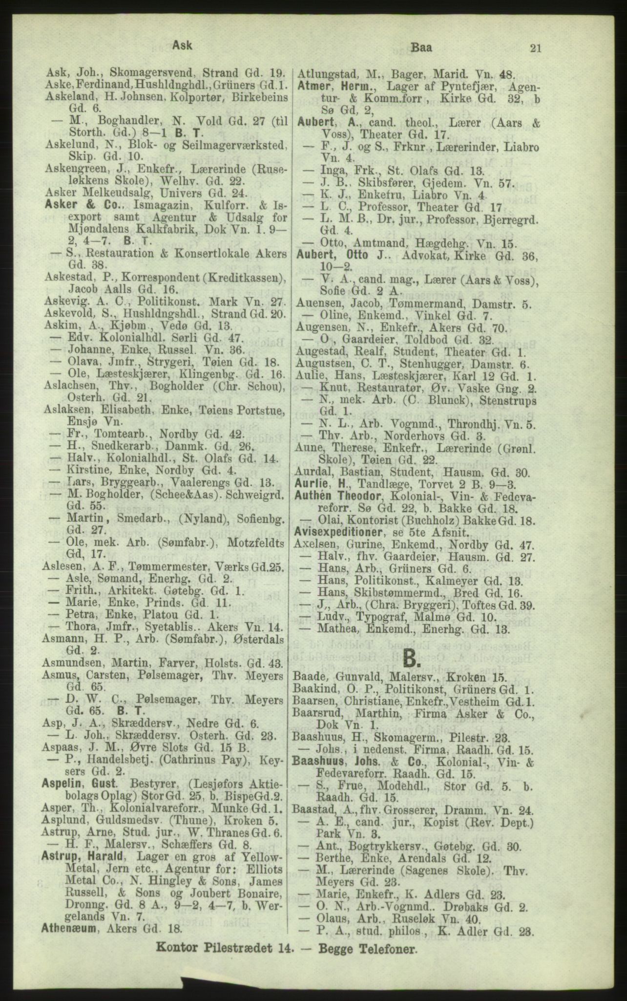 Kristiania/Oslo adressebok, PUBL/-, 1884, p. 21