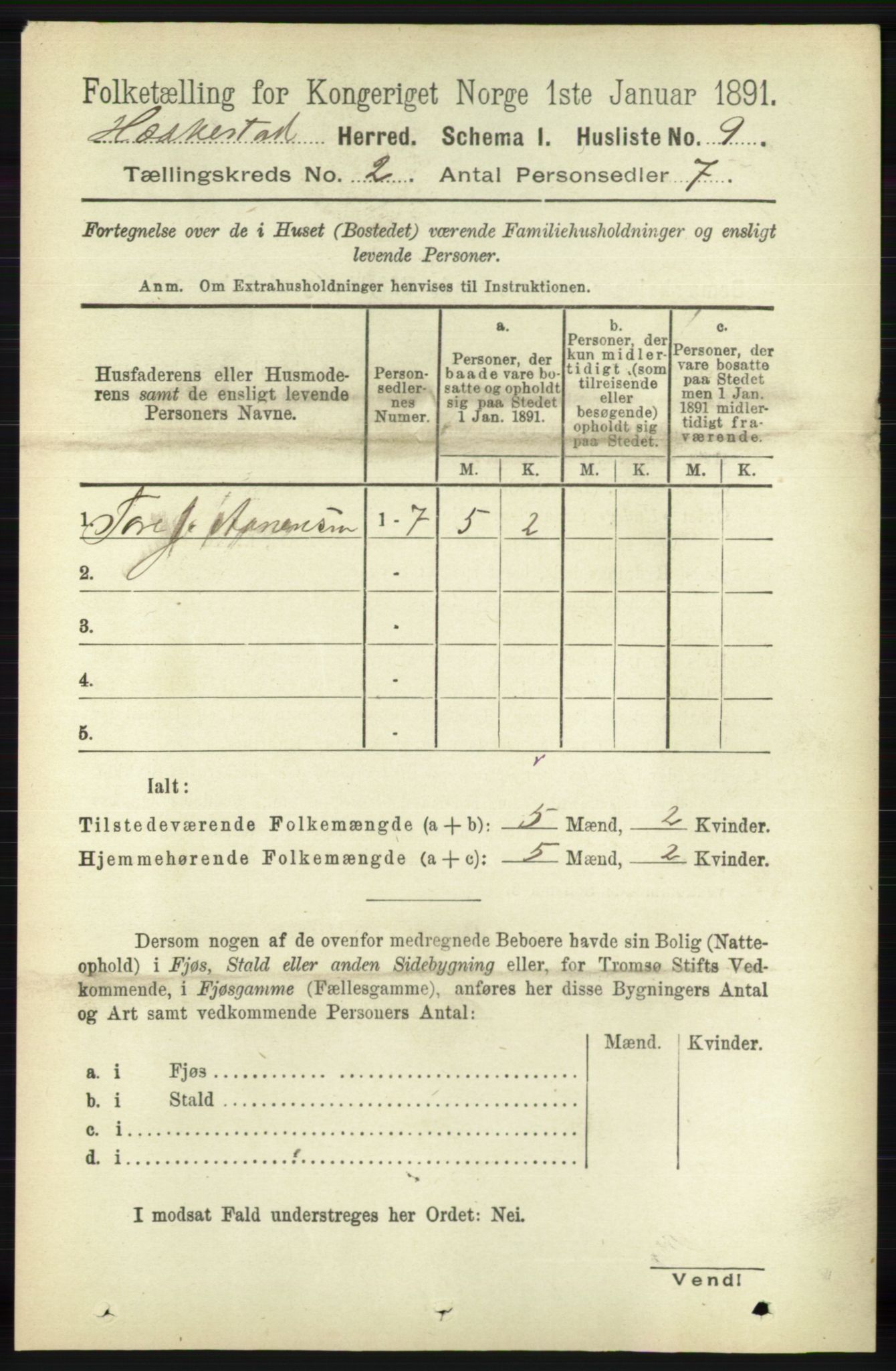 RA, 1891 census for 1113 Heskestad, 1891, p. 254