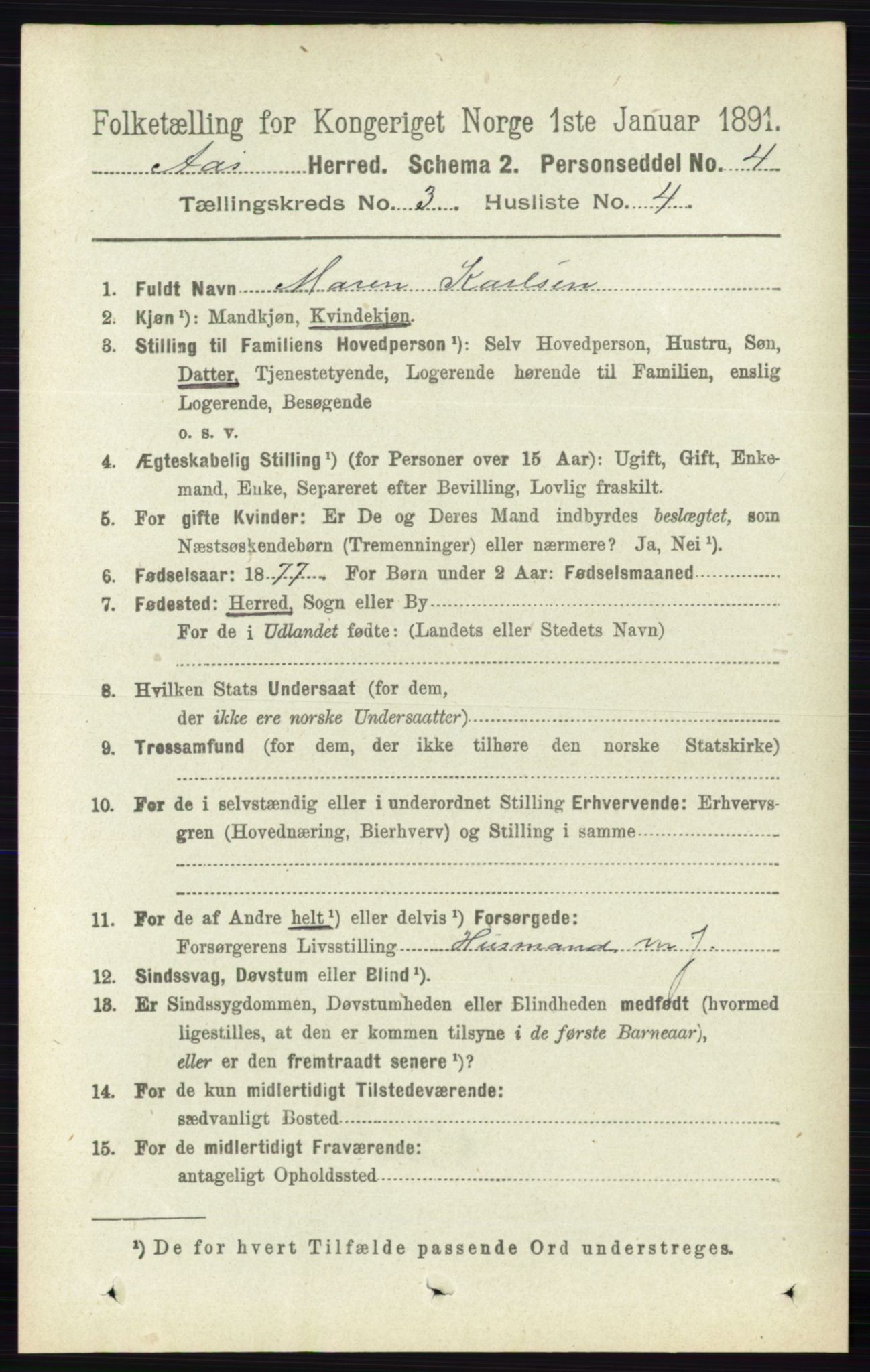 RA, 1891 census for 0214 Ås, 1891, p. 2153