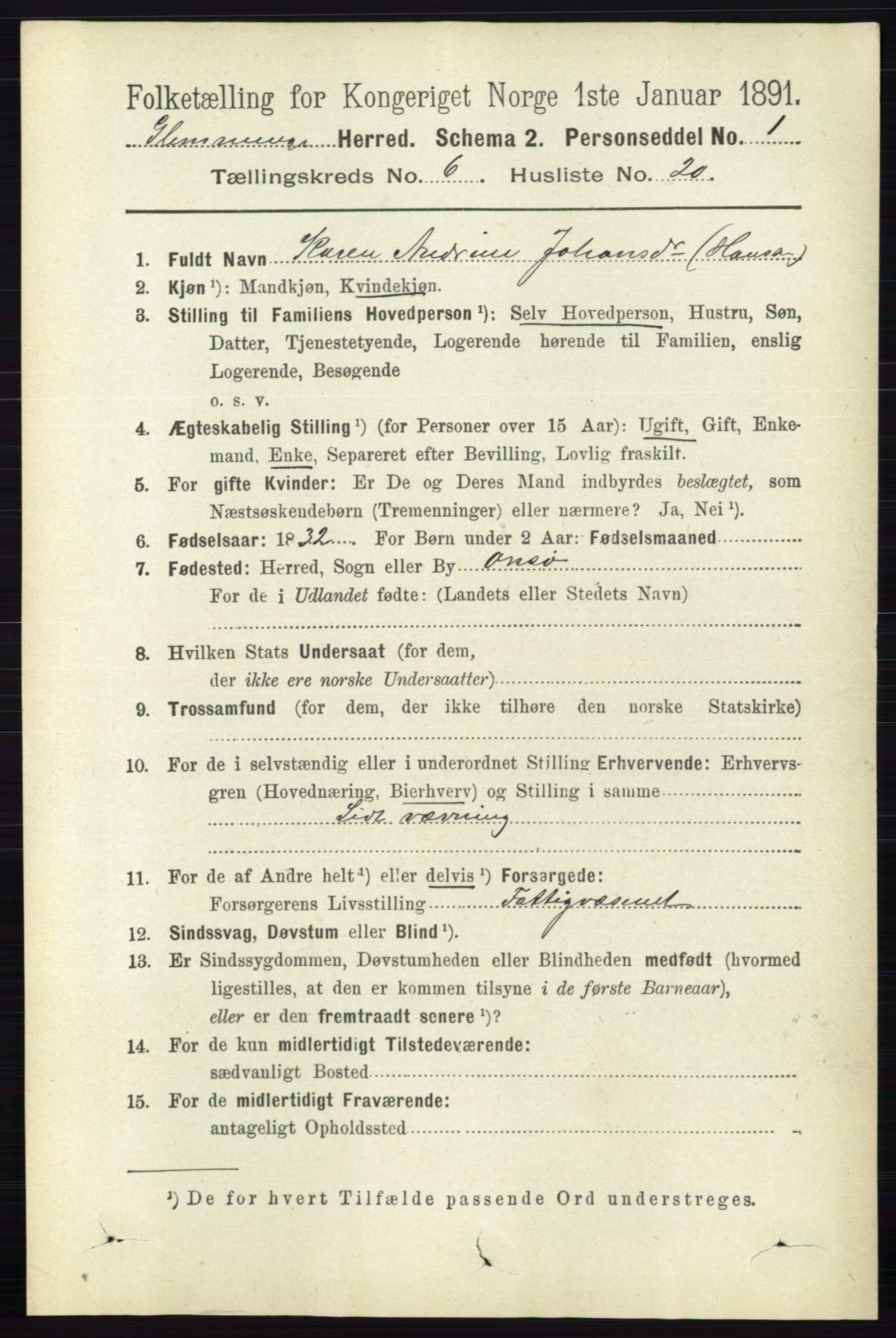 RA, 1891 census for 0132 Glemmen, 1891, p. 7660