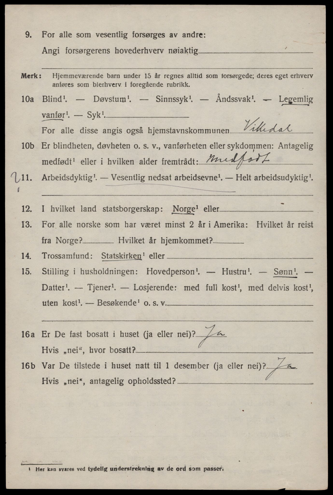 SAST, 1920 census for Vikedal, 1920, p. 2322