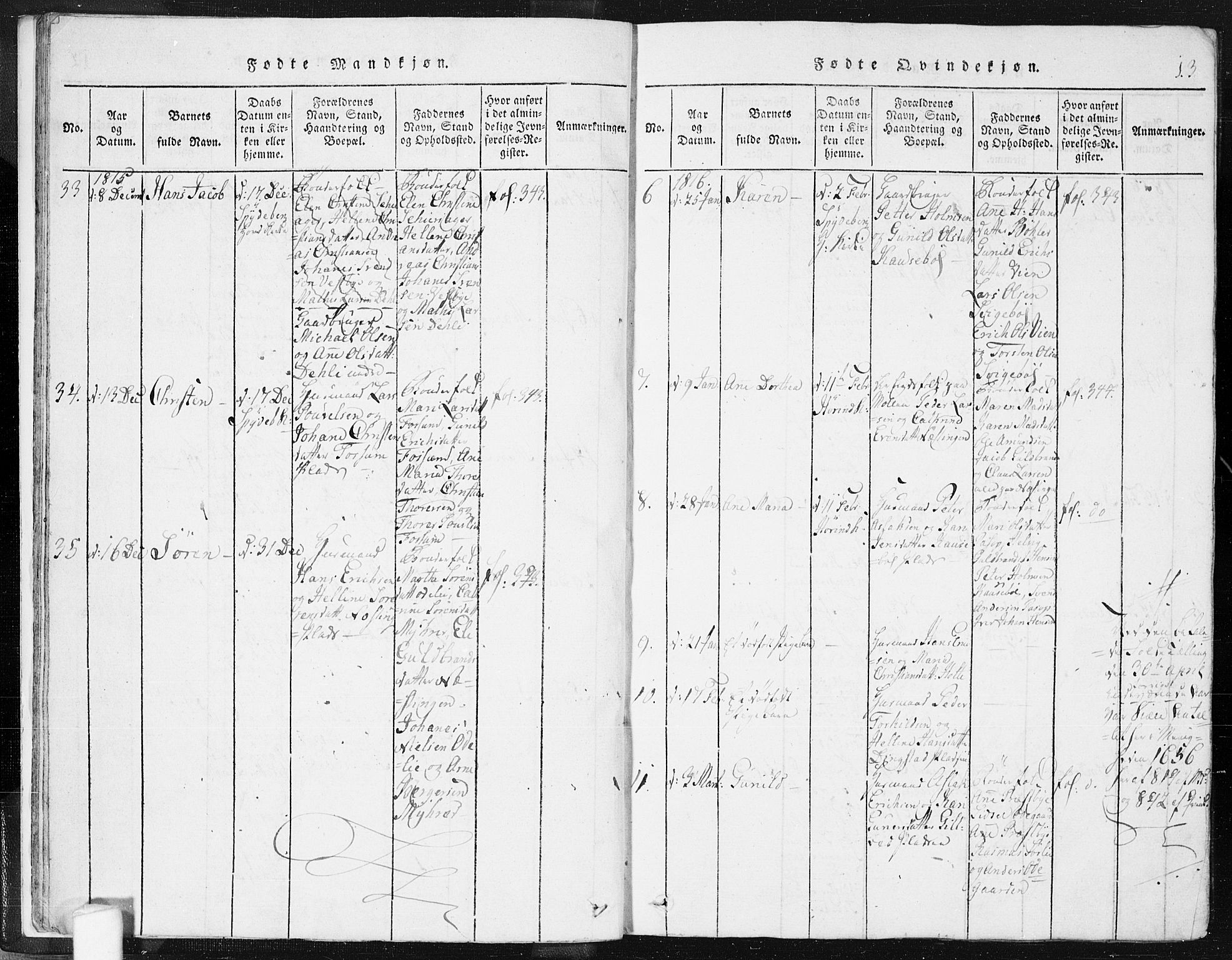 Spydeberg prestekontor Kirkebøker, AV/SAO-A-10924/F/Fa/L0004: Parish register (official) no. I 4, 1814-1841, p. 13