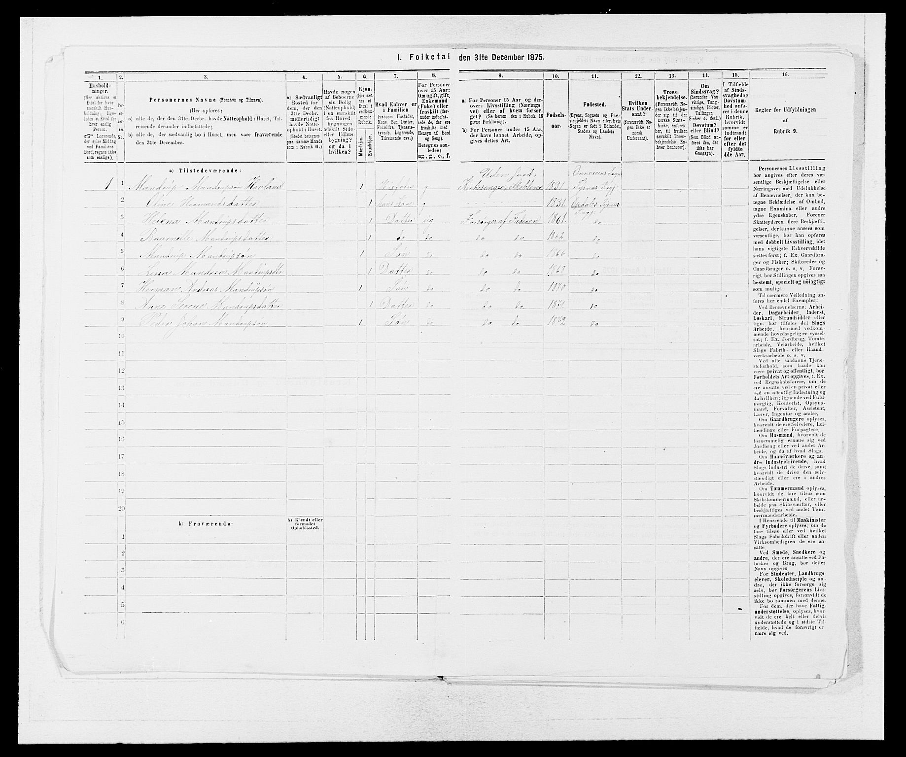 SAB, 1875 census for 1223P Tysnes, 1875, p. 433