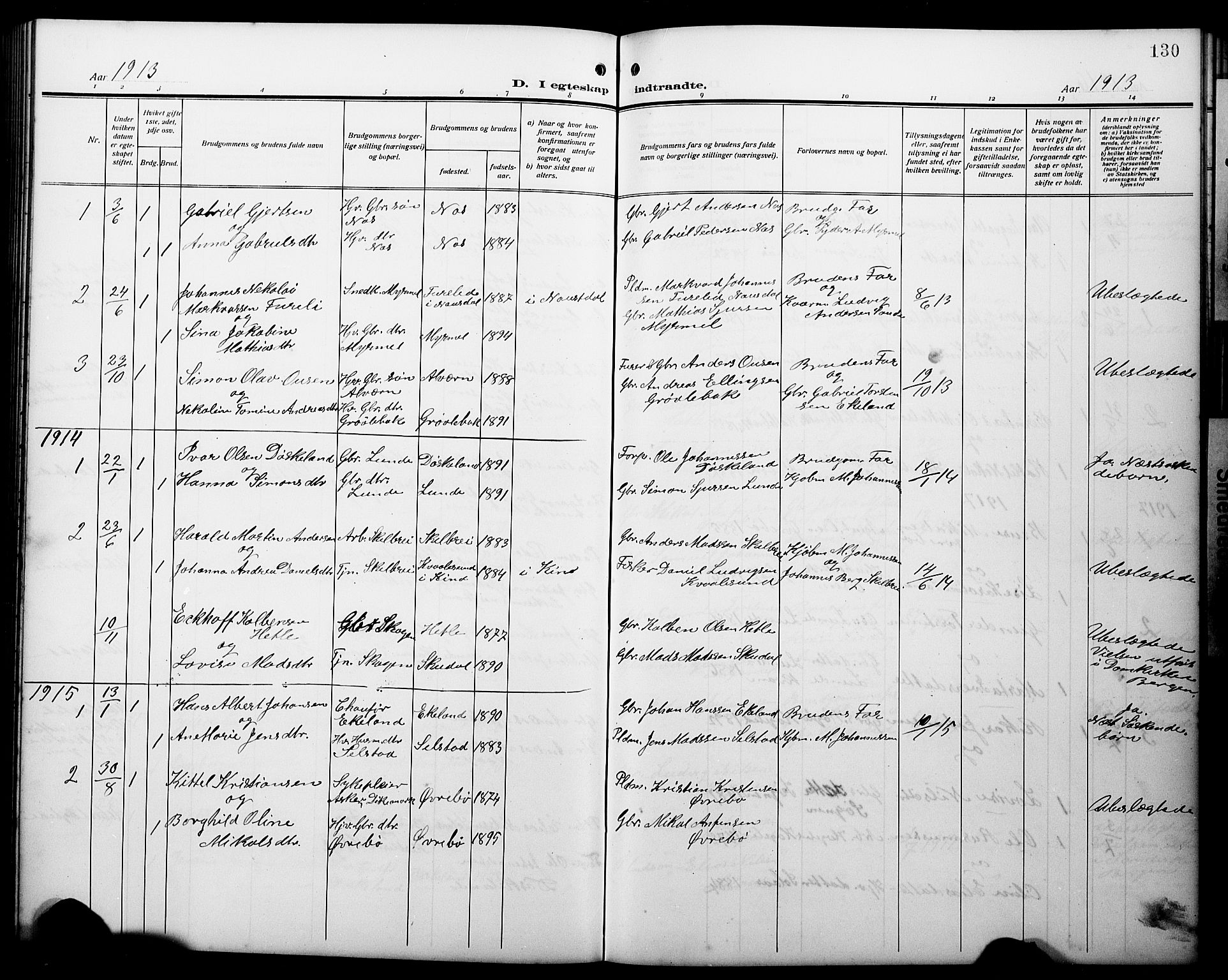 Gaular sokneprestembete, AV/SAB-A-80001/H/Hab: Parish register (copy) no. A 5, 1912-1930, p. 130