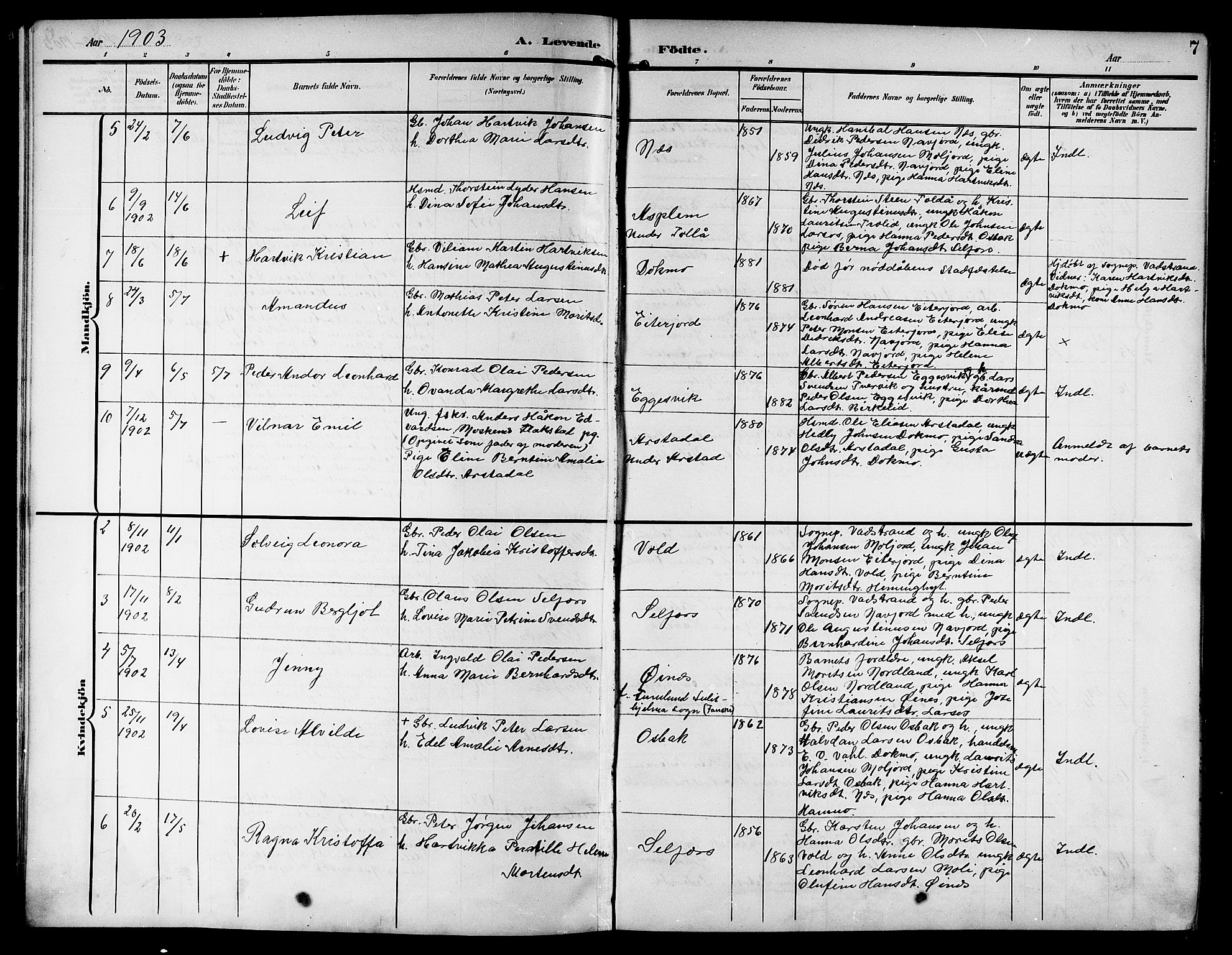 Ministerialprotokoller, klokkerbøker og fødselsregistre - Nordland, AV/SAT-A-1459/846/L0655: Parish register (copy) no. 846C05, 1902-1916, p. 7