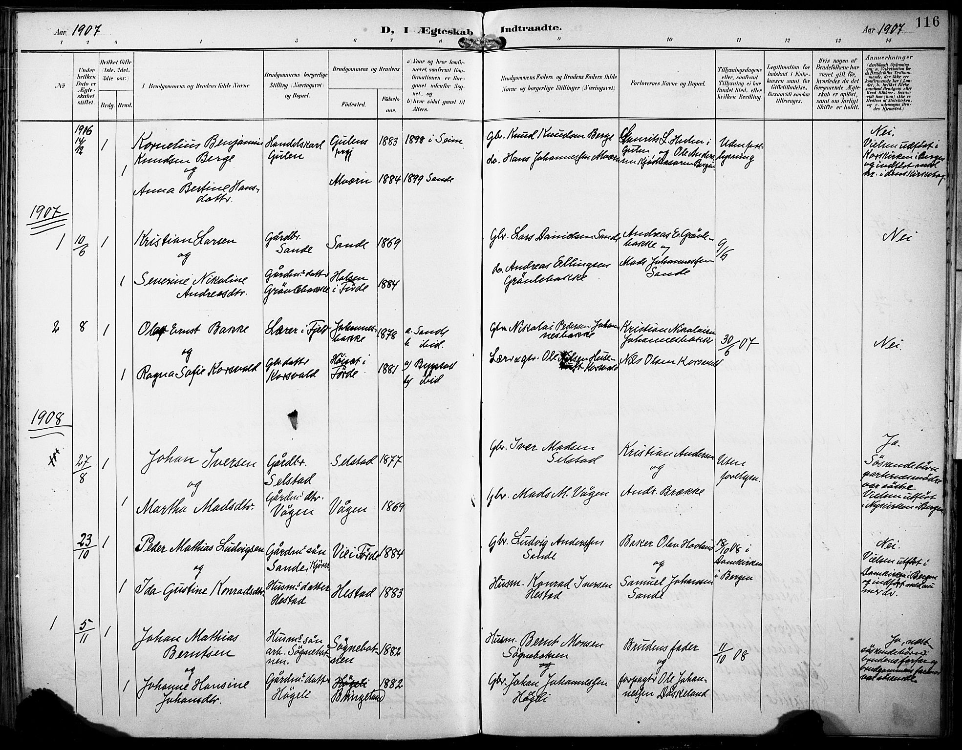 Gaular sokneprestembete, SAB/A-80001/H/Haa: Parish register (official) no. B 2, 1898-1911, p. 116