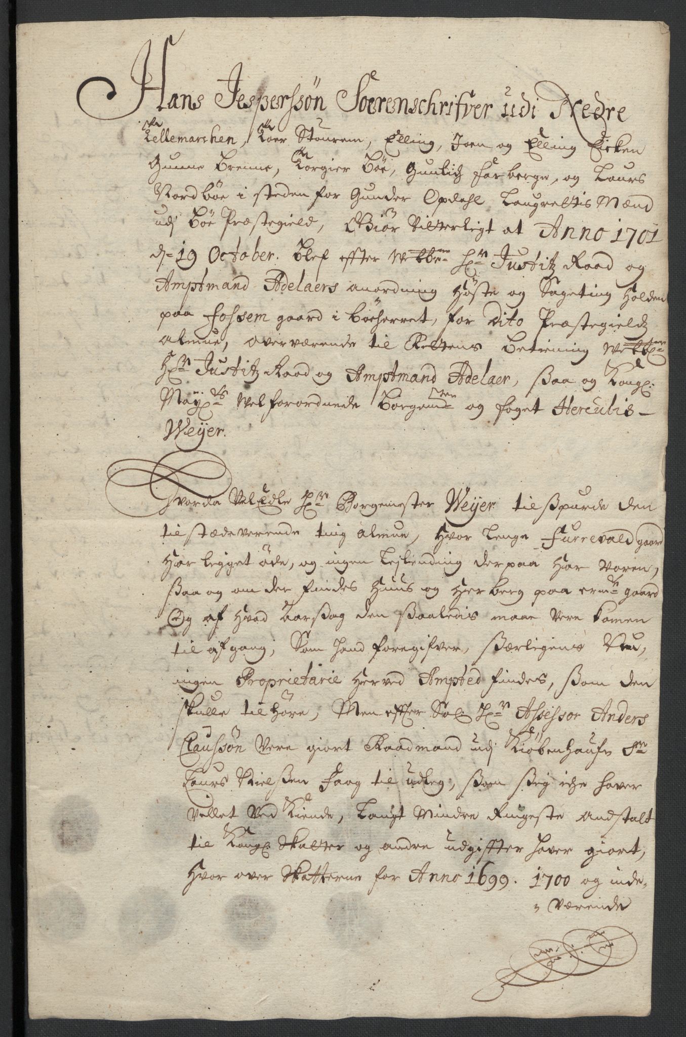 Rentekammeret inntil 1814, Reviderte regnskaper, Fogderegnskap, AV/RA-EA-4092/R36/L2105: Fogderegnskap Øvre og Nedre Telemark og Bamble, 1701, p. 264