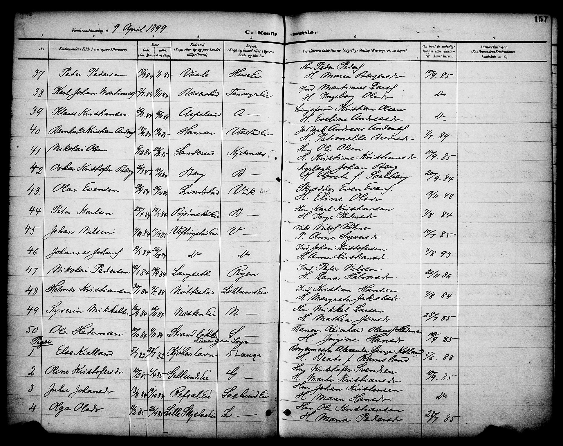 Stange prestekontor, SAH/PREST-002/K/L0020: Parish register (official) no. 20, 1894-1905, p. 157