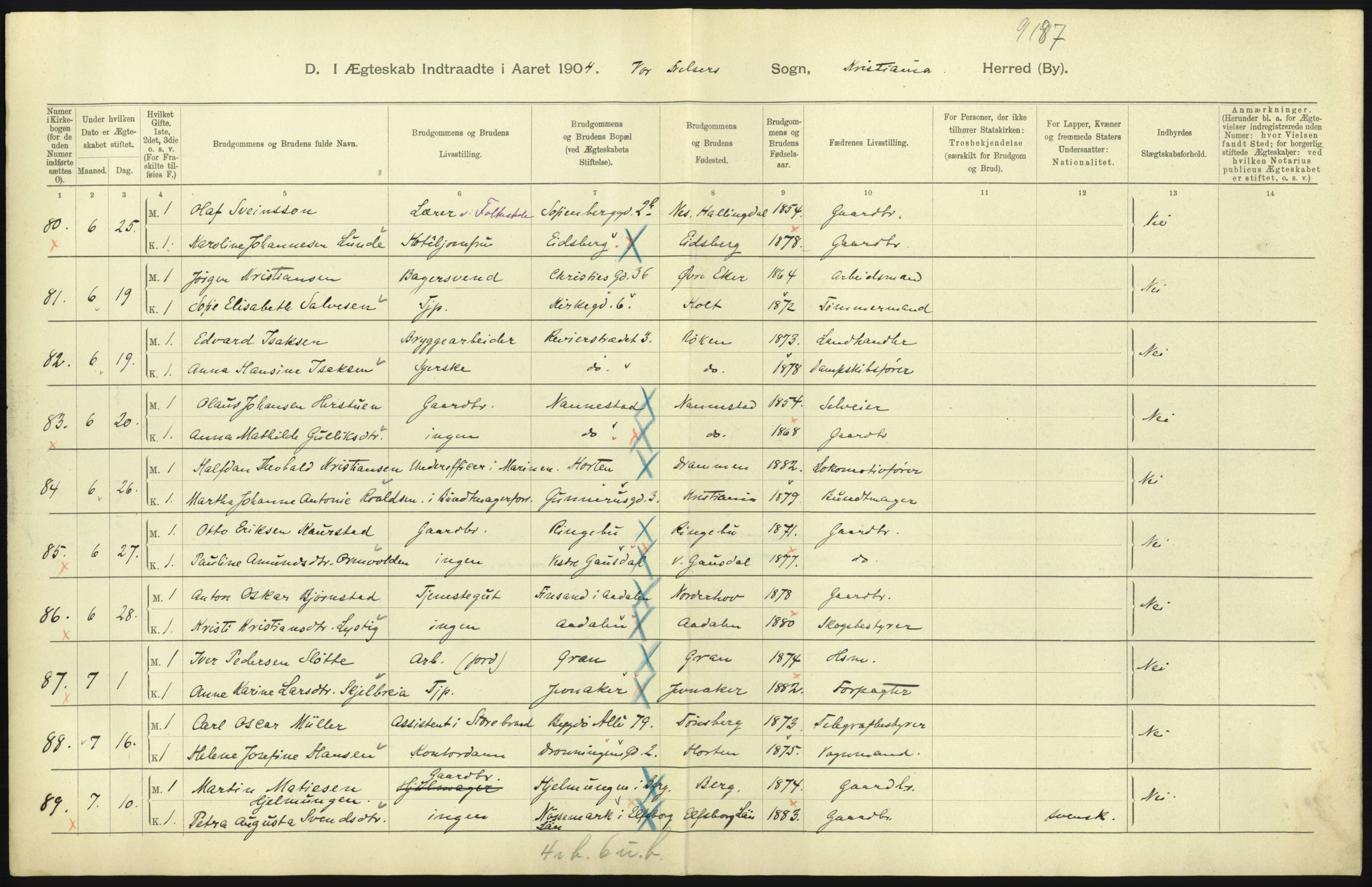 Statistisk sentralbyrå, Sosiodemografiske emner, Befolkning, AV/RA-S-2228/D/Df/Dfa/Dfab/L0004: Kristiania: Gifte, døde, 1904, p. 235