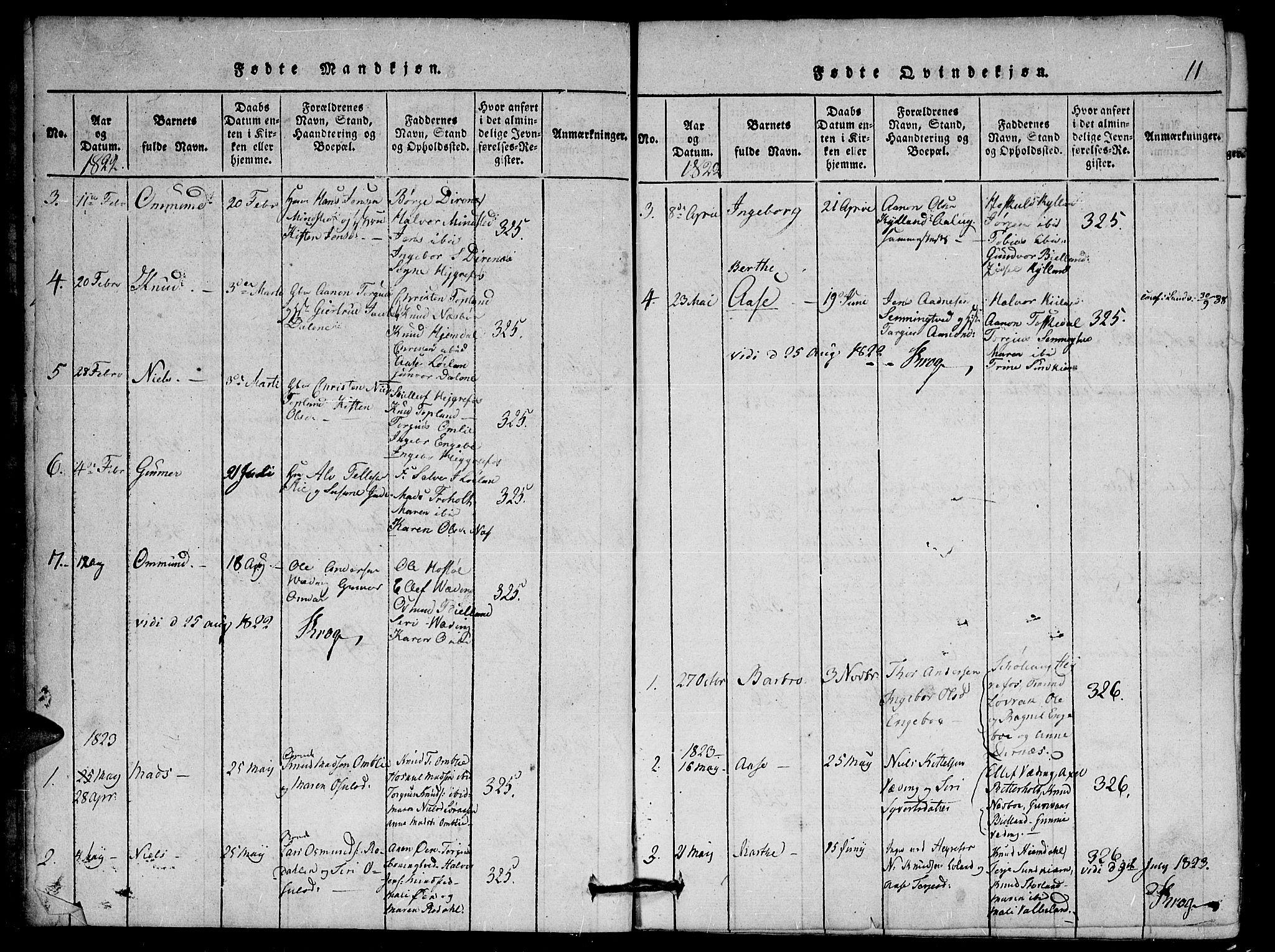 Herefoss sokneprestkontor, AV/SAK-1111-0019/F/Fa/Faa/L0001: Parish register (official) no. A 1, 1816-1860, p. 11