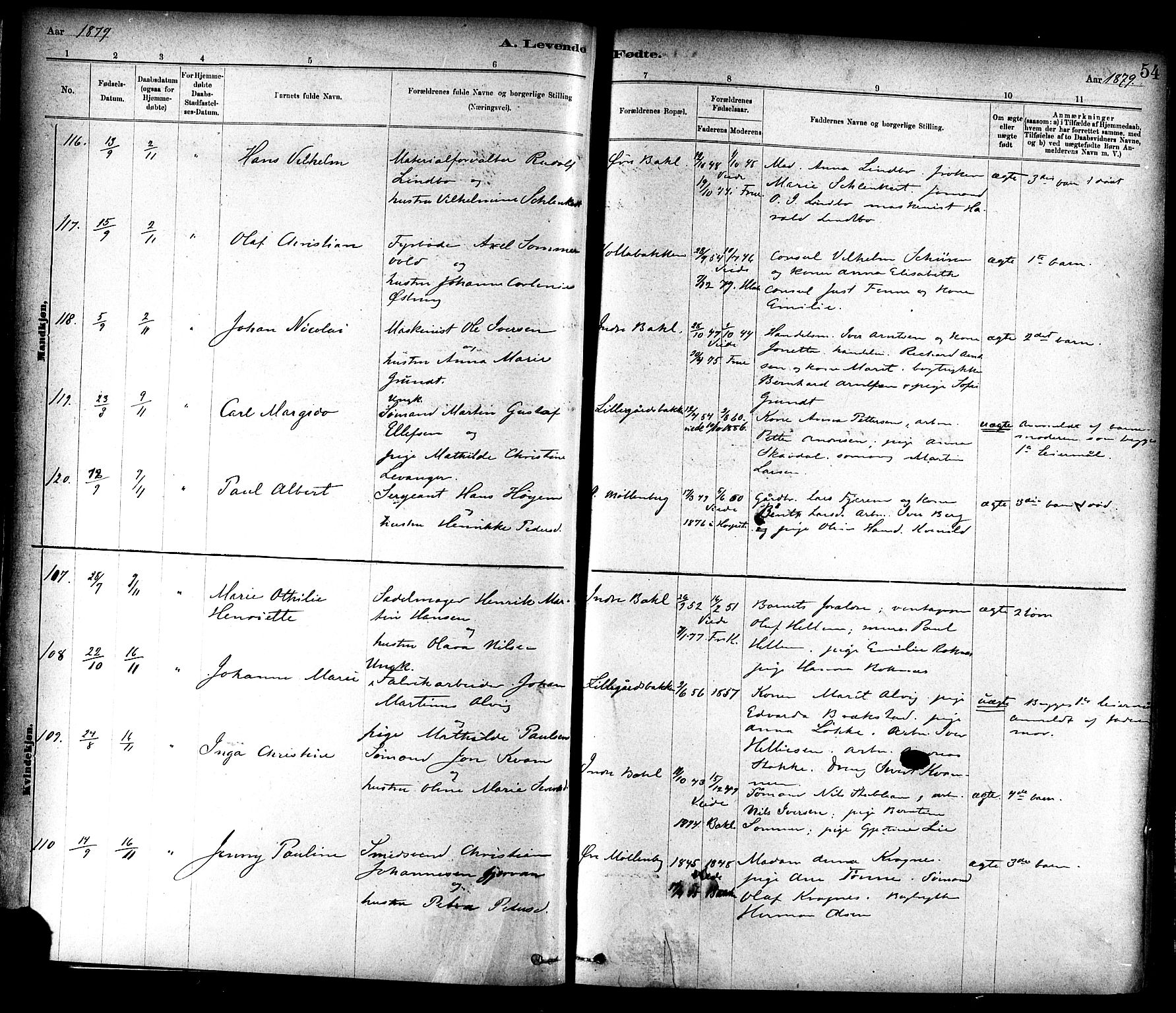 Ministerialprotokoller, klokkerbøker og fødselsregistre - Sør-Trøndelag, AV/SAT-A-1456/604/L0188: Parish register (official) no. 604A09, 1878-1892, p. 54