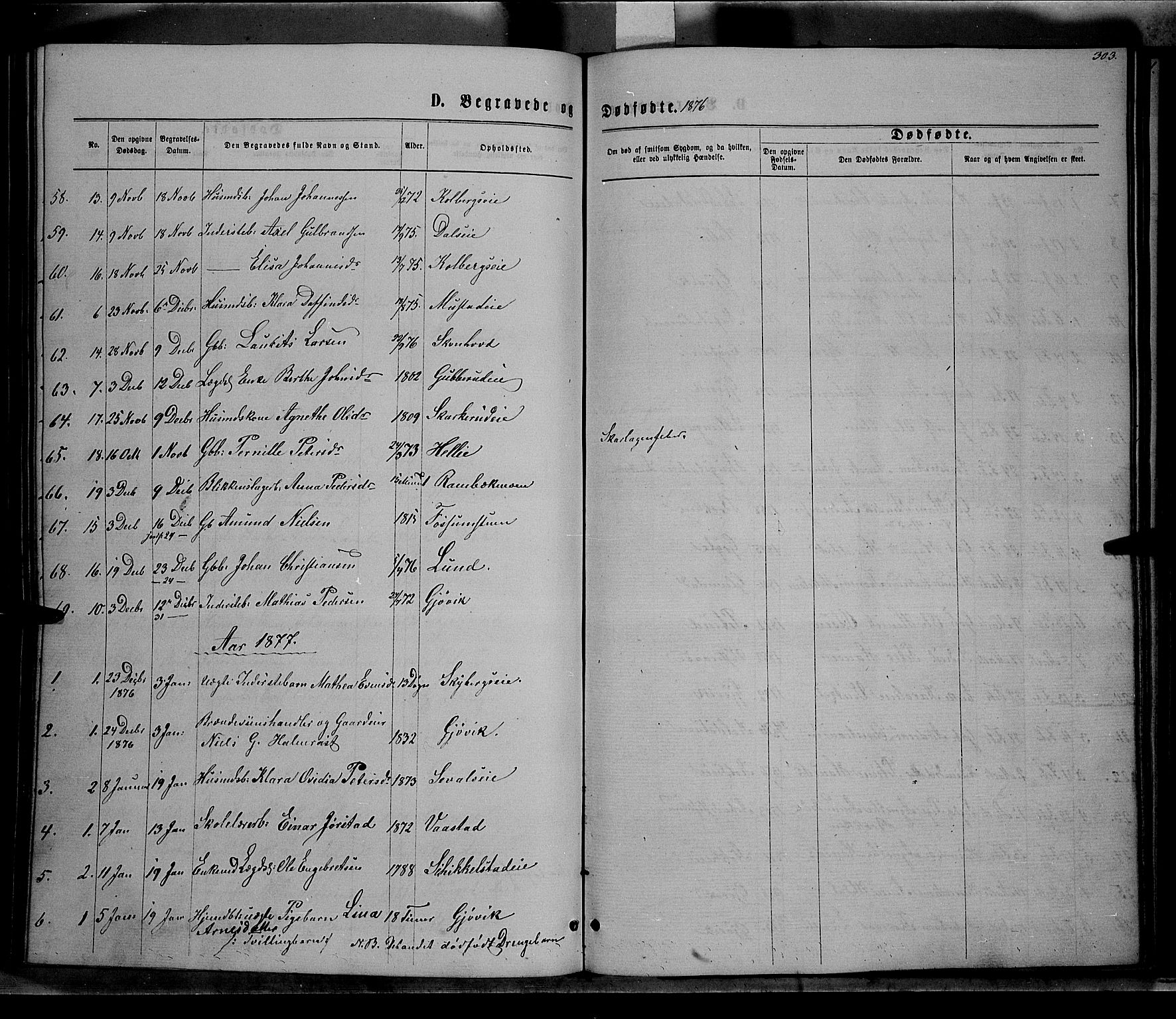 Vardal prestekontor, SAH/PREST-100/H/Ha/Hab/L0006: Parish register (copy) no. 6, 1869-1881, p. 303