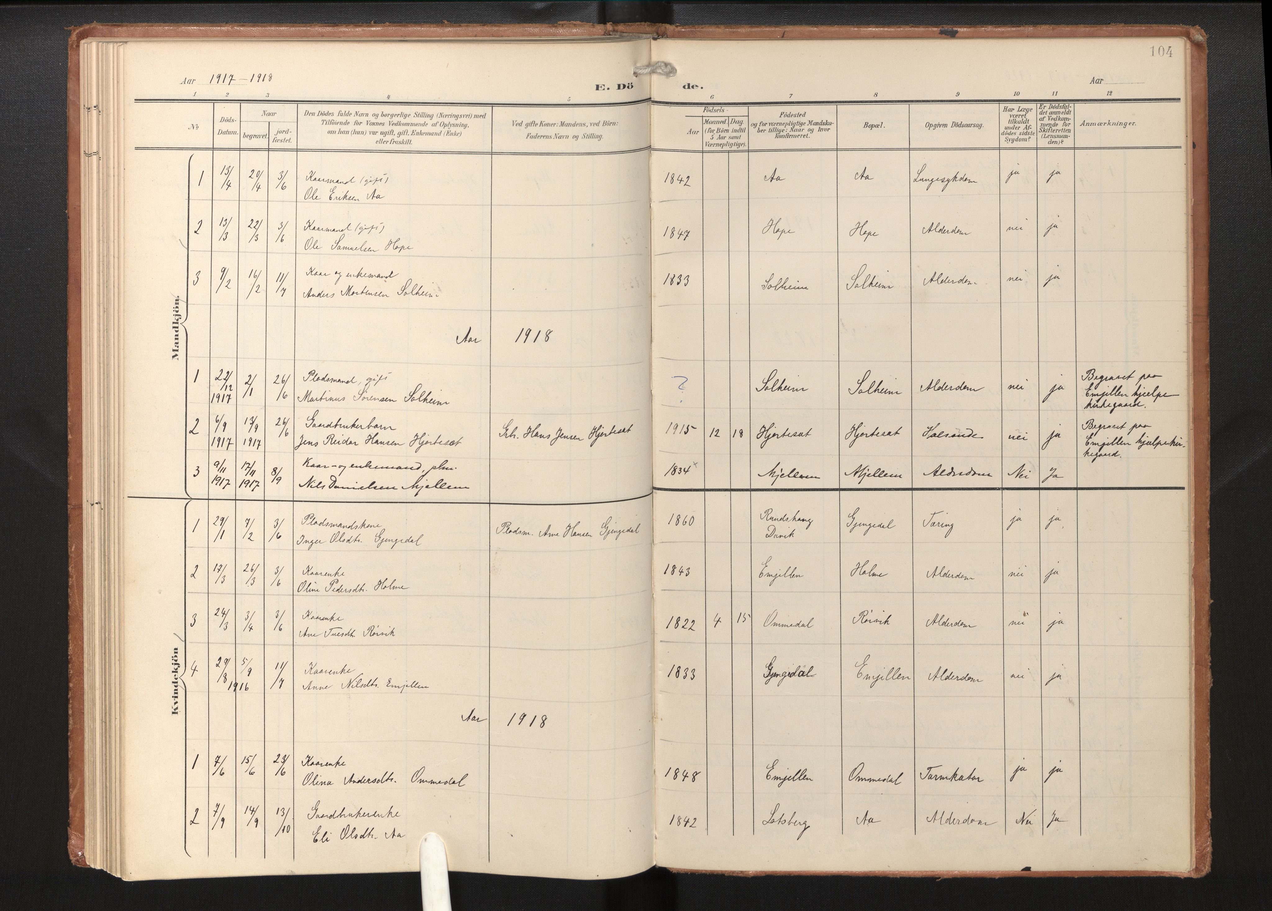 Gloppen sokneprestembete, AV/SAB-A-80101/H/Haa/Haae/L0002: Parish register (official) no. E 2, 1904-1925, p. 103b-104a