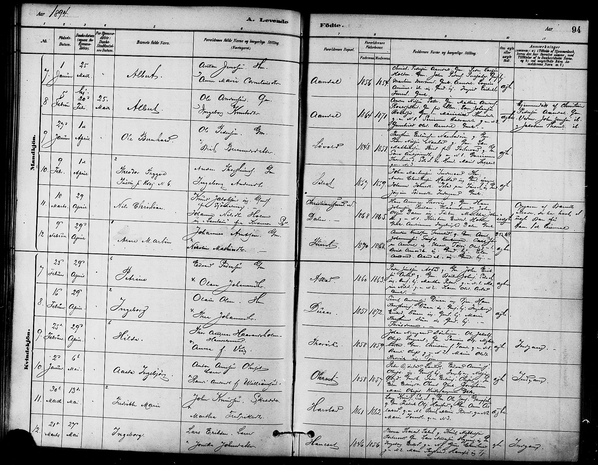 Ministerialprotokoller, klokkerbøker og fødselsregistre - Møre og Romsdal, AV/SAT-A-1454/584/L0967: Parish register (official) no. 584A07, 1879-1894, p. 94