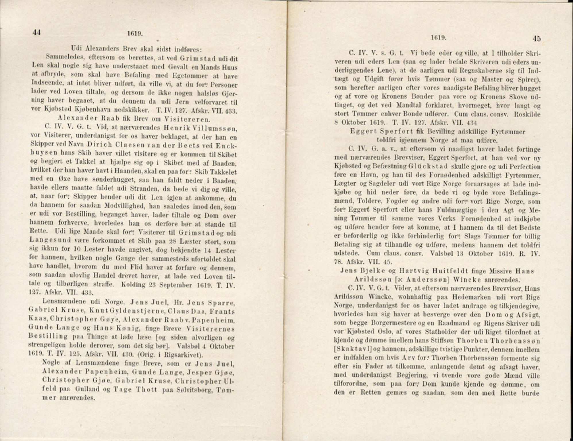 Publikasjoner utgitt av Det Norske Historiske Kildeskriftfond, PUBL/-/-/-: Norske Rigs-Registranter, bind 5, 1619-1627, p. 44-45