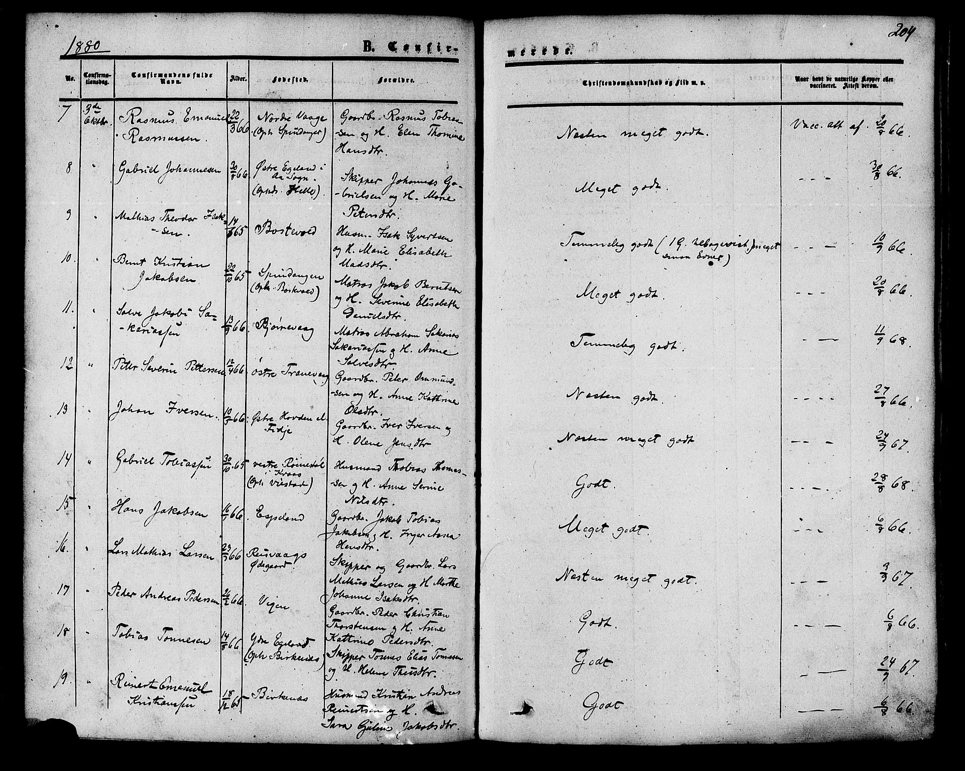 Herad sokneprestkontor, SAK/1111-0018/F/Fa/Fab/L0004: Parish register (official) no. A 4, 1853-1885, p. 204