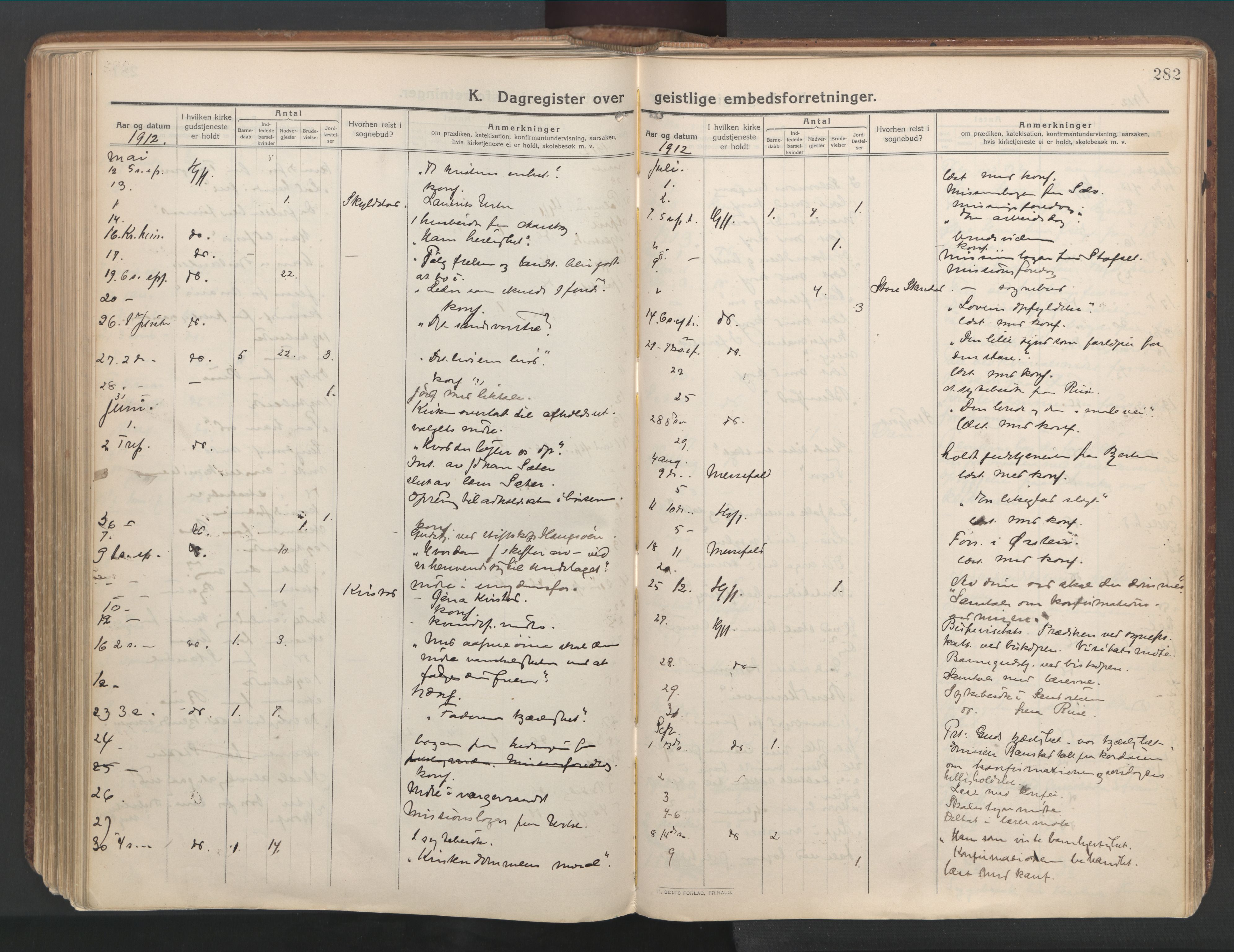 Ministerialprotokoller, klokkerbøker og fødselsregistre - Møre og Romsdal, AV/SAT-A-1454/515/L0212: Parish register (official) no. 515A08, 1911-1935, p. 282