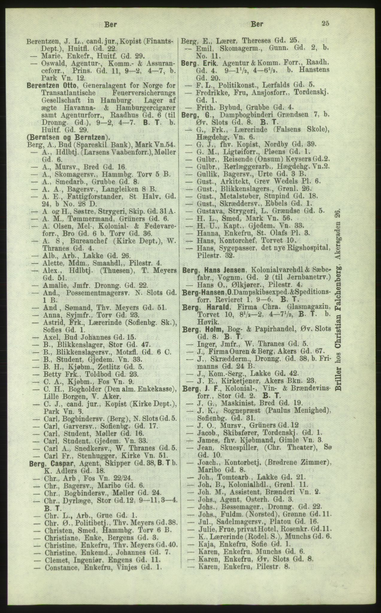 Kristiania/Oslo adressebok, PUBL/-, 1884, p. 25