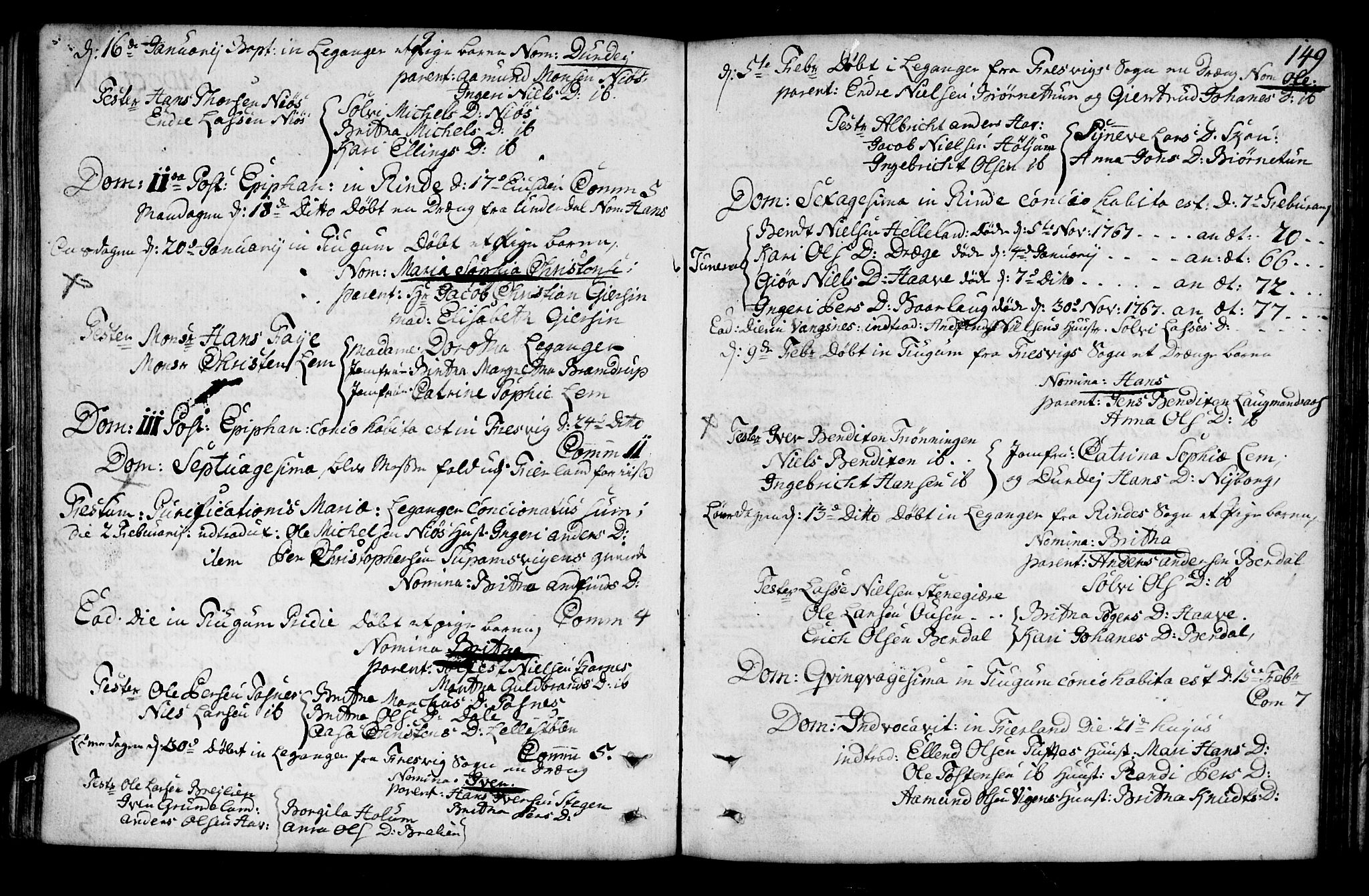 Leikanger sokneprestembete, AV/SAB-A-81001/H/Haa/Haaa/L0003: Parish register (official) no. A 3, 1756-1770, p. 149