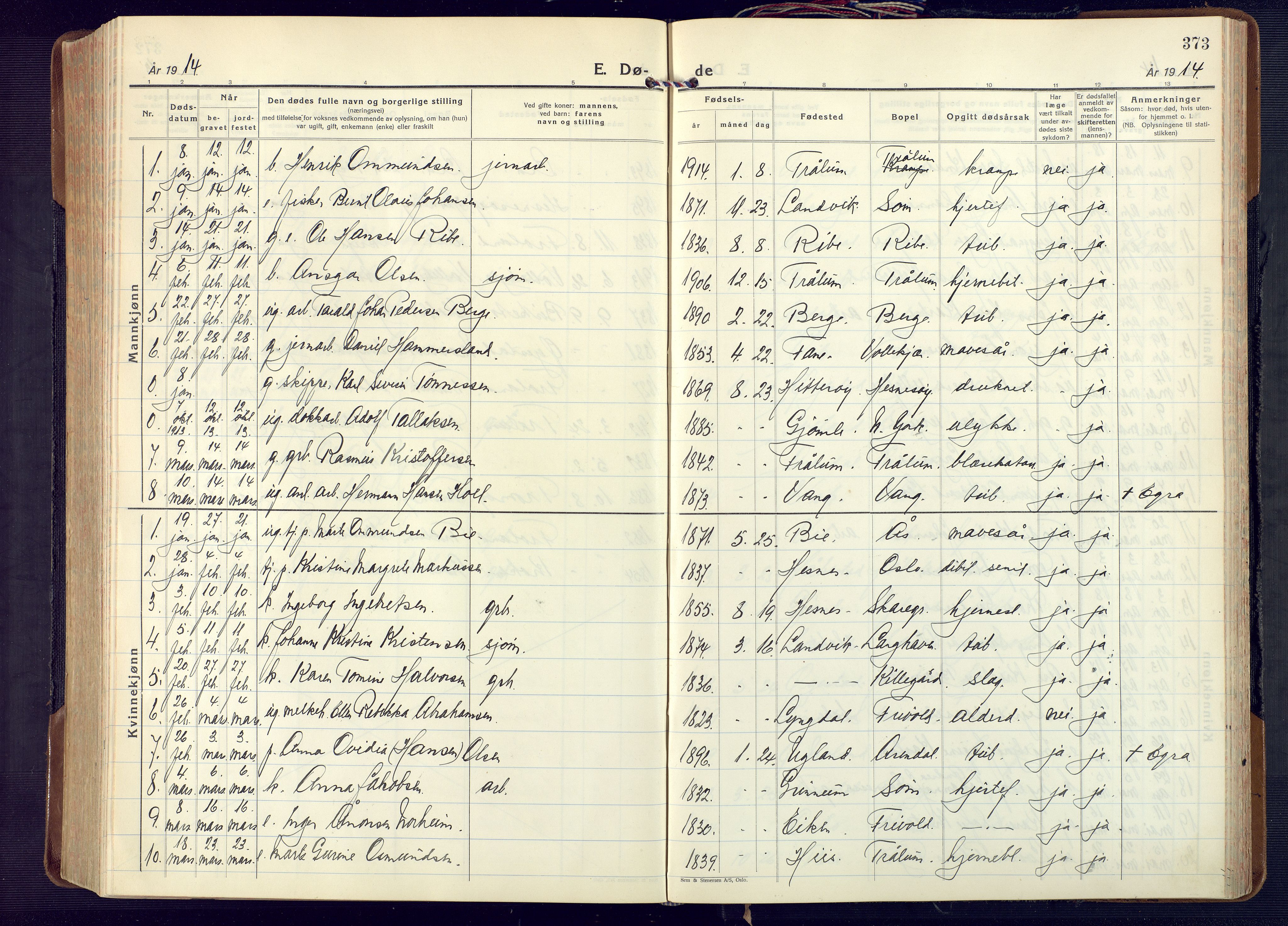 Fjære sokneprestkontor, AV/SAK-1111-0011/F/Fa/L0004: Parish register (official) no. A 4, 1902-1925, p. 373