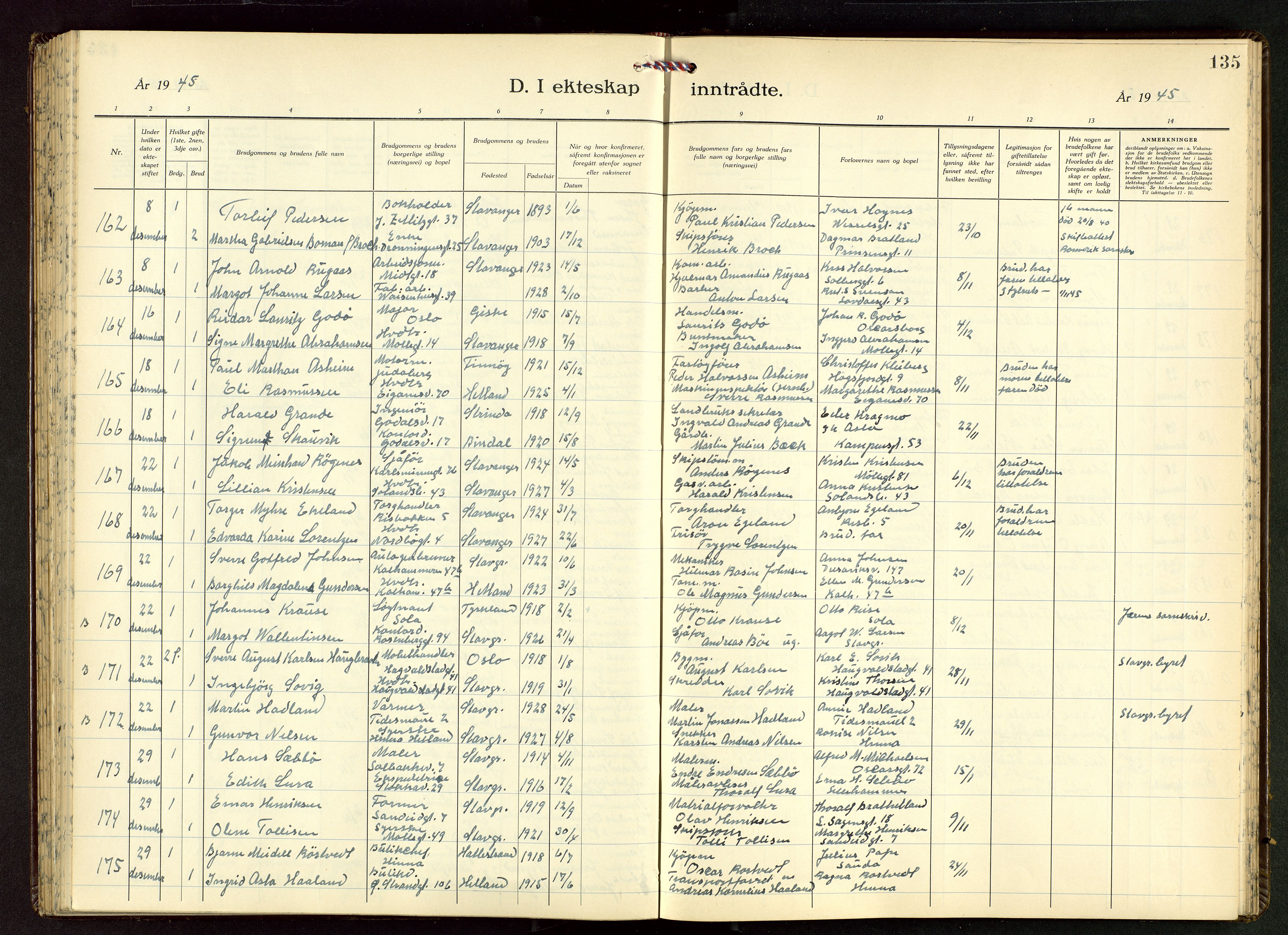 Domkirken sokneprestkontor, AV/SAST-A-101812/001/30/30BB/L0022: Parish register (copy) no. B 22, 1937-1949, p. 135