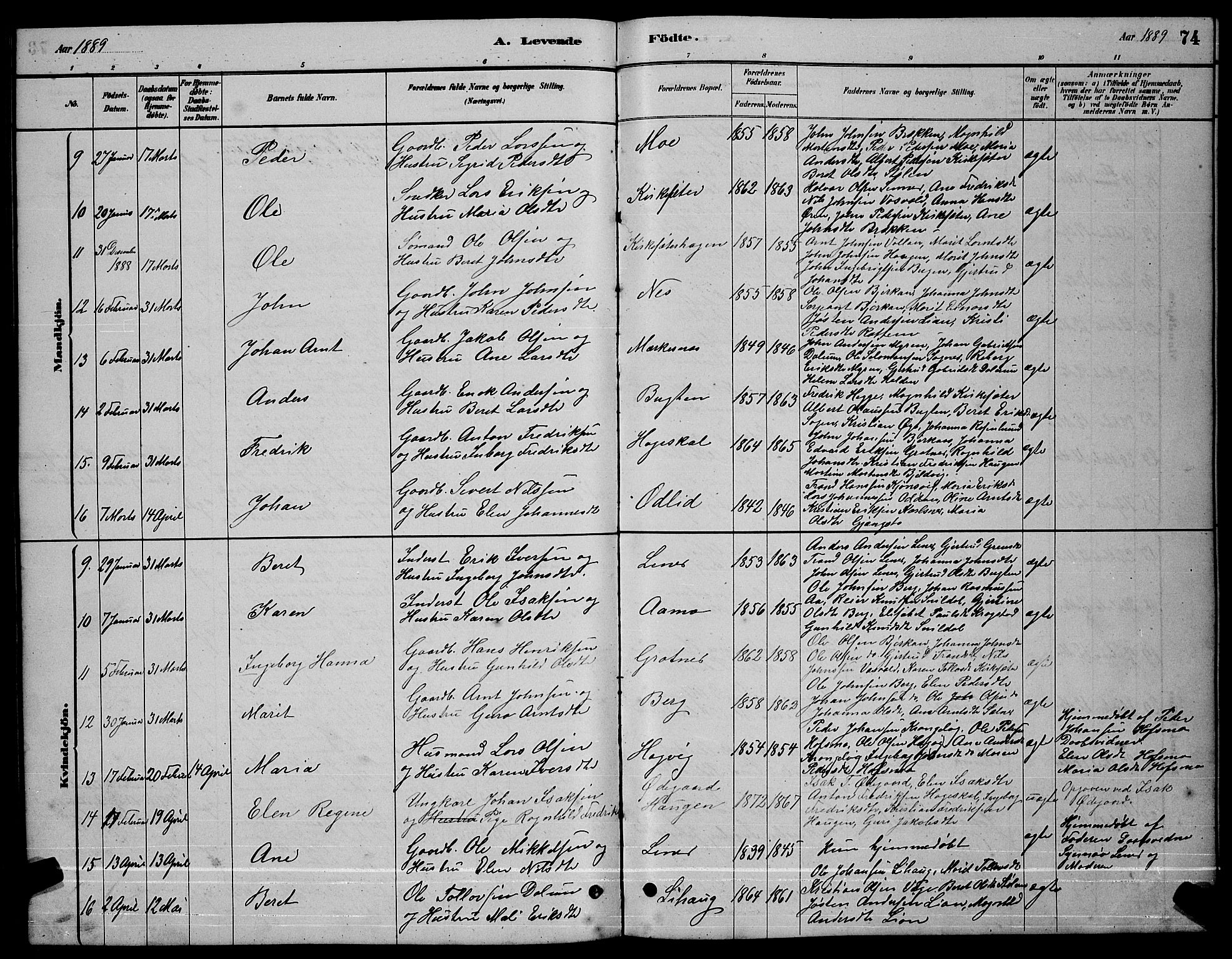 Ministerialprotokoller, klokkerbøker og fødselsregistre - Sør-Trøndelag, AV/SAT-A-1456/630/L0504: Parish register (copy) no. 630C02, 1879-1898, p. 74