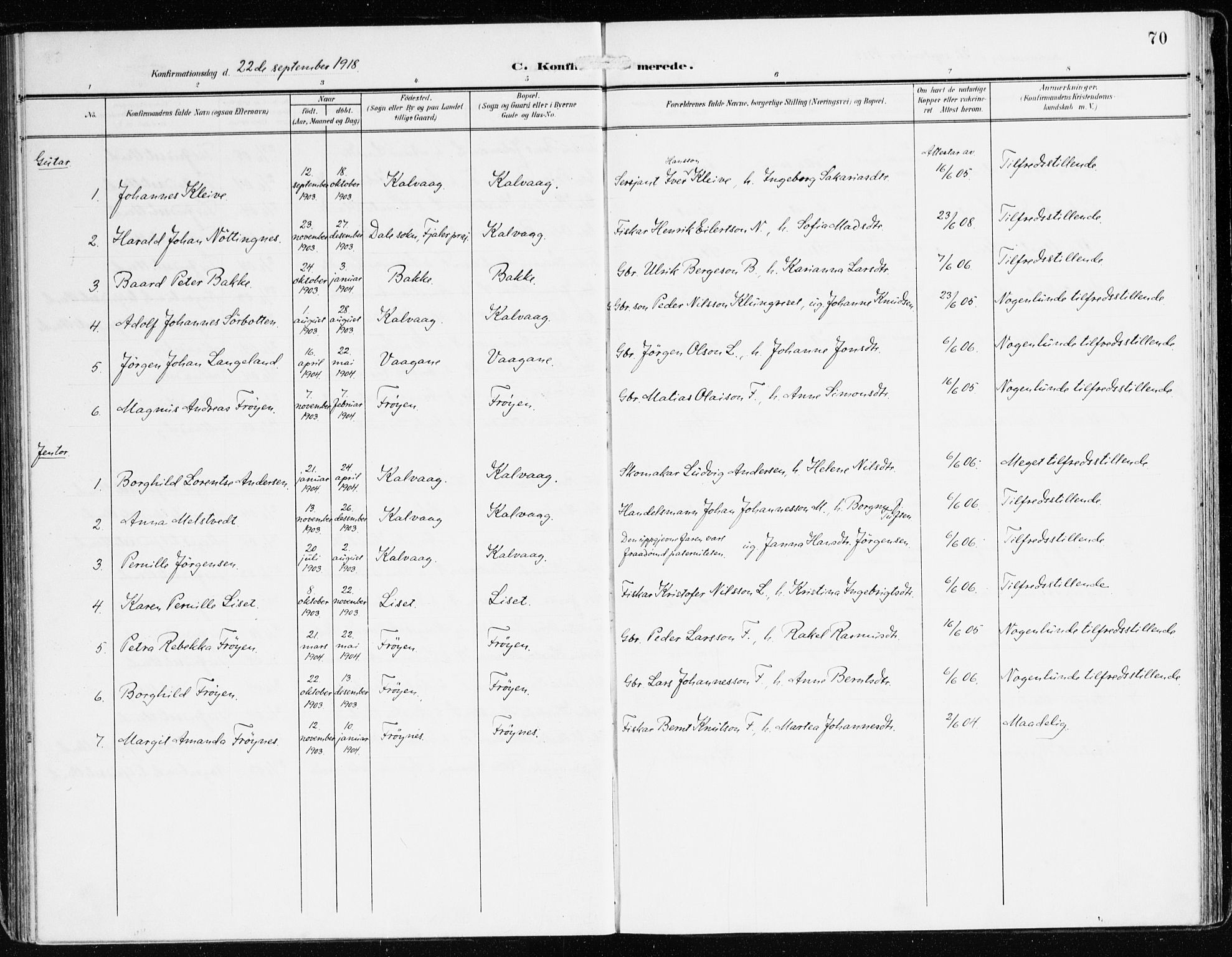 Bremanger sokneprestembete, SAB/A-82201/H/Haa/Haab/L0003: Parish register (official) no. B 3, 1908-1925, p. 70