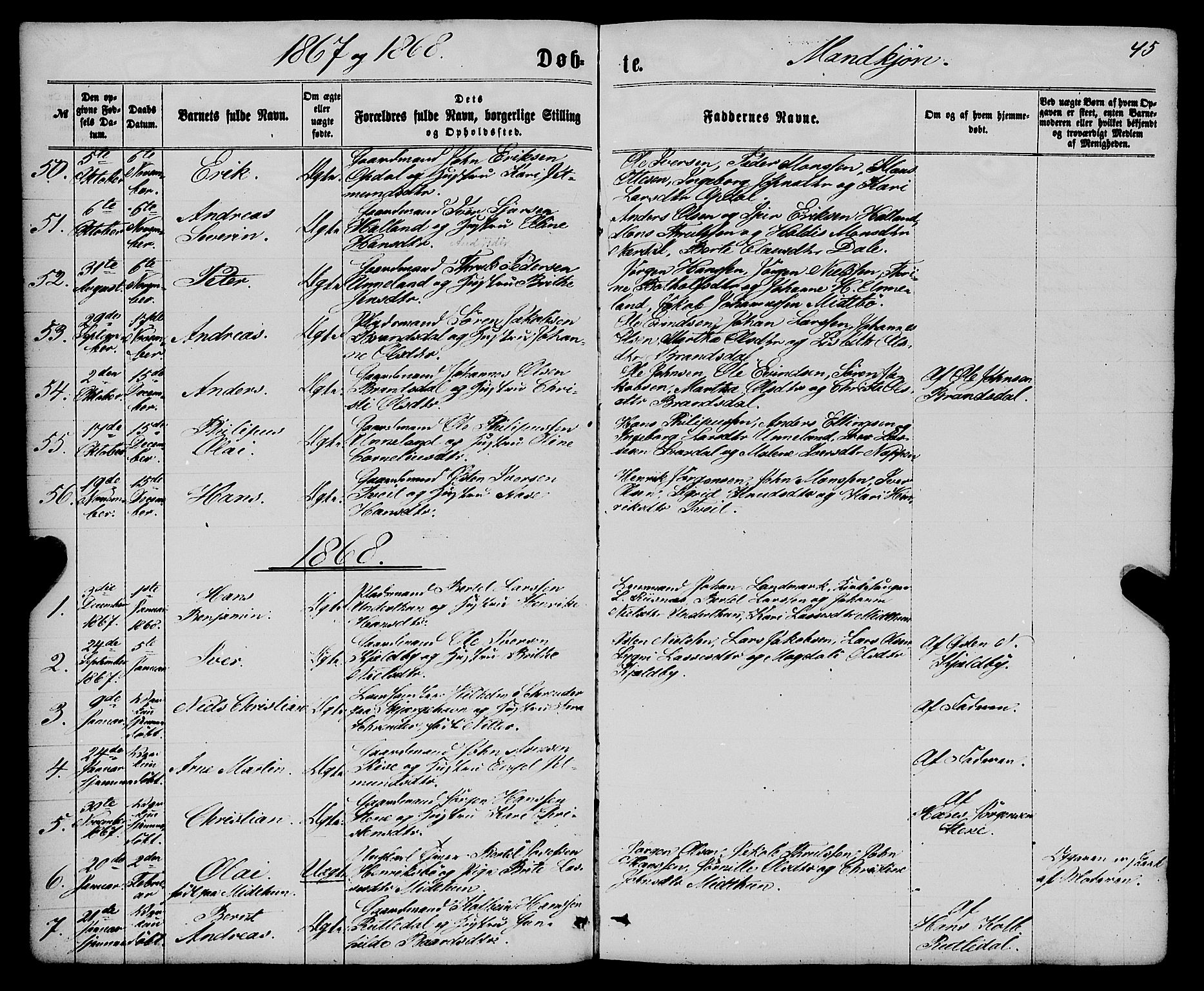 Gulen sokneprestembete, SAB/A-80201/H/Haa/Haaa/L0022: Parish register (official) no. A 22, 1859-1869, p. 45
