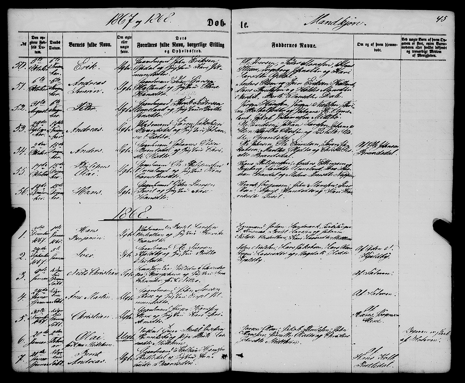 Gulen sokneprestembete, AV/SAB-A-80201/H/Haa/Haaa/L0022: Parish register (official) no. A 22, 1859-1869, p. 45