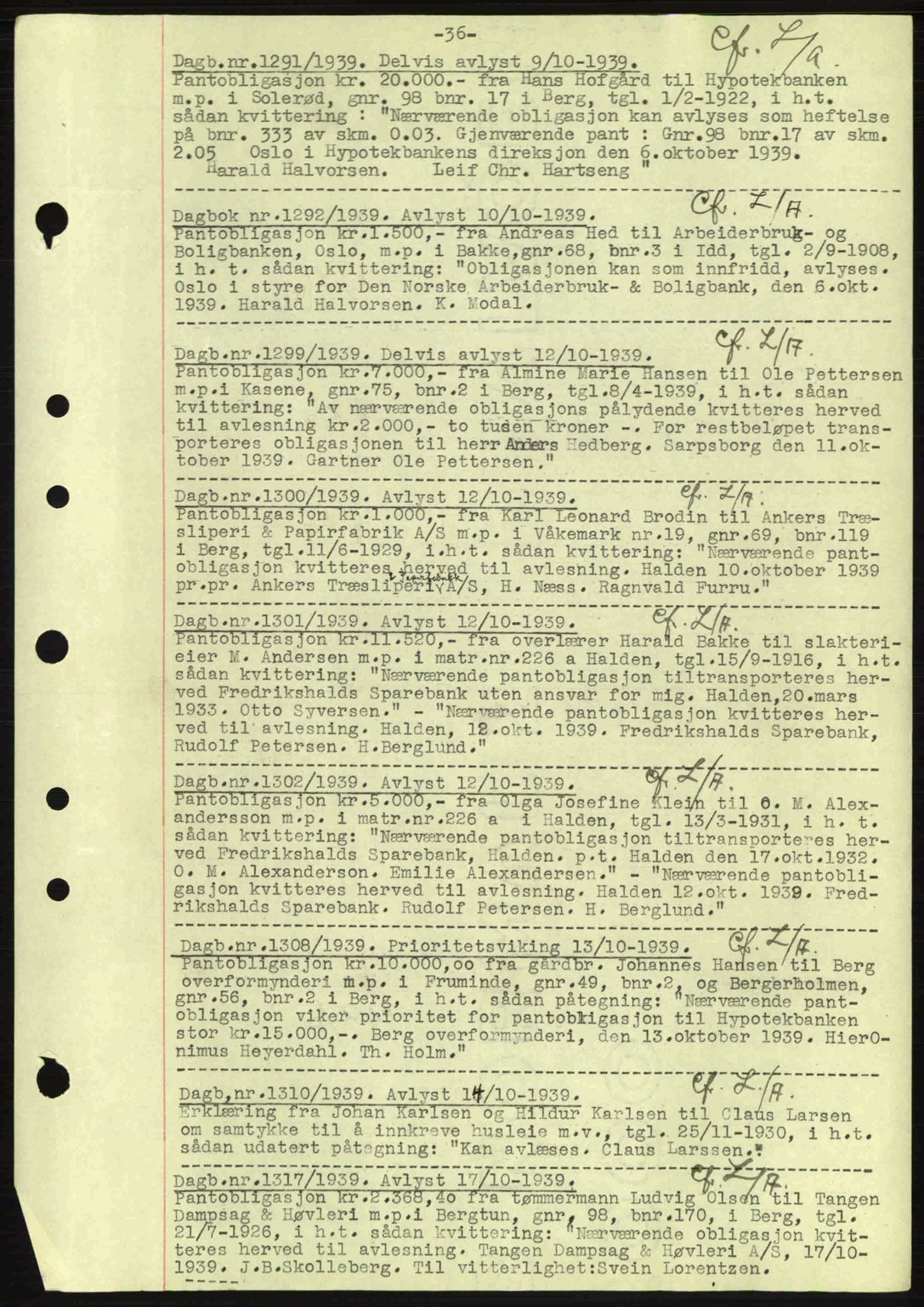 Idd og Marker sorenskriveri, AV/SAO-A-10283/G/Gb/Gbc/L0002: Mortgage book no. B4-9a, 1939-1945, Diary no: : 1291/1939