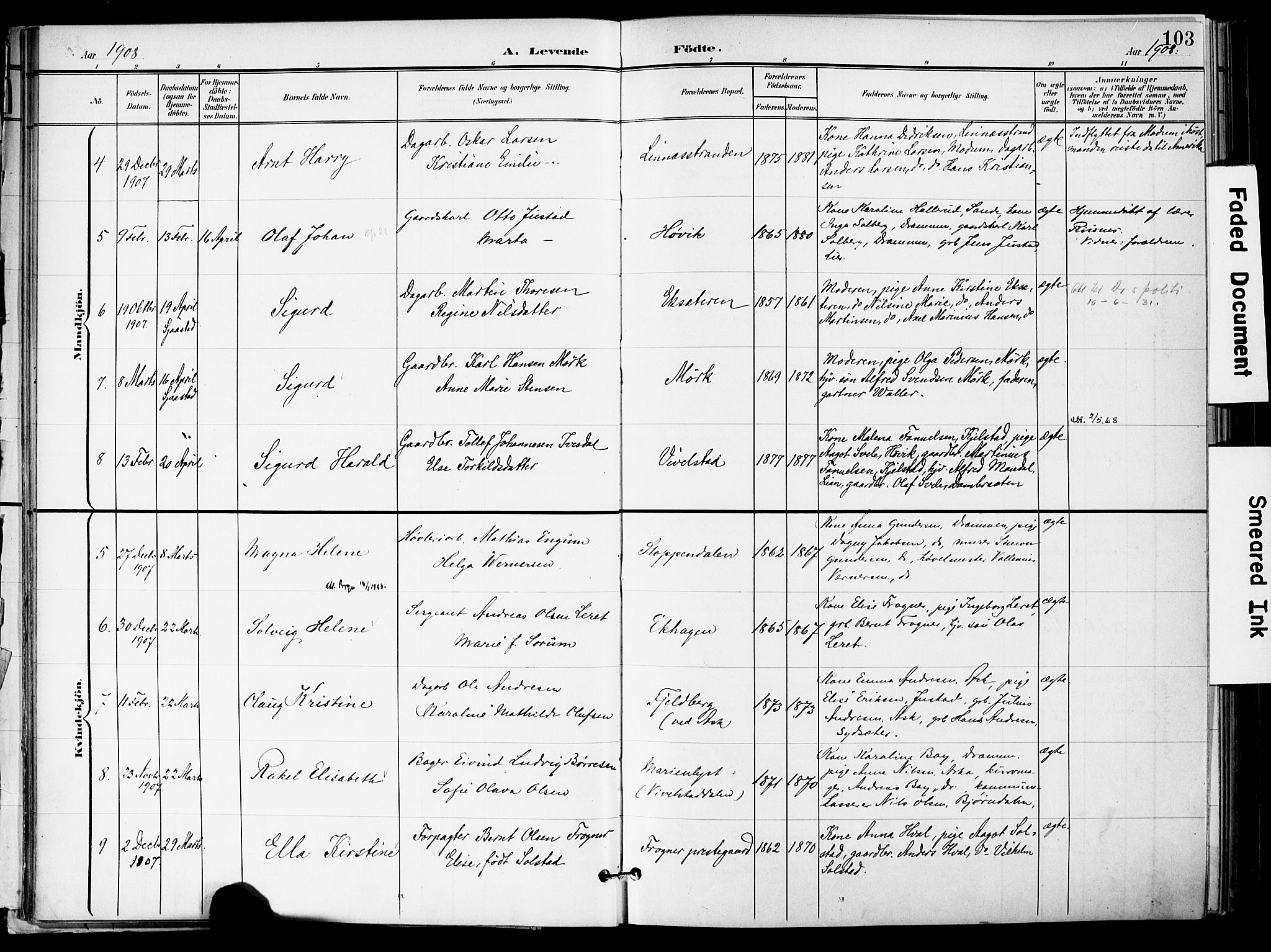 Lier kirkebøker, AV/SAKO-A-230/F/Fa/L0017: Parish register (official) no. I 17, 1901-1908, p. 103