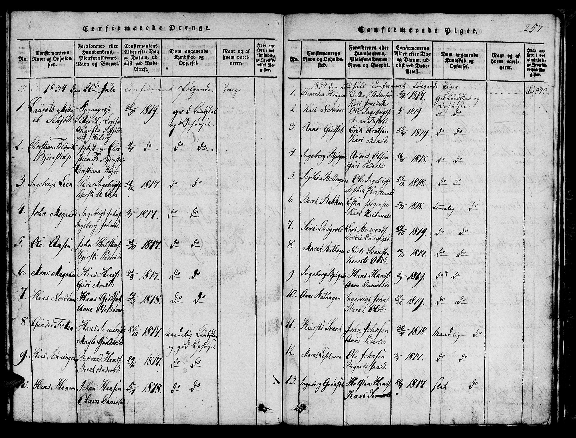 Ministerialprotokoller, klokkerbøker og fødselsregistre - Sør-Trøndelag, SAT/A-1456/685/L0976: Parish register (copy) no. 685C01, 1817-1878, p. 257